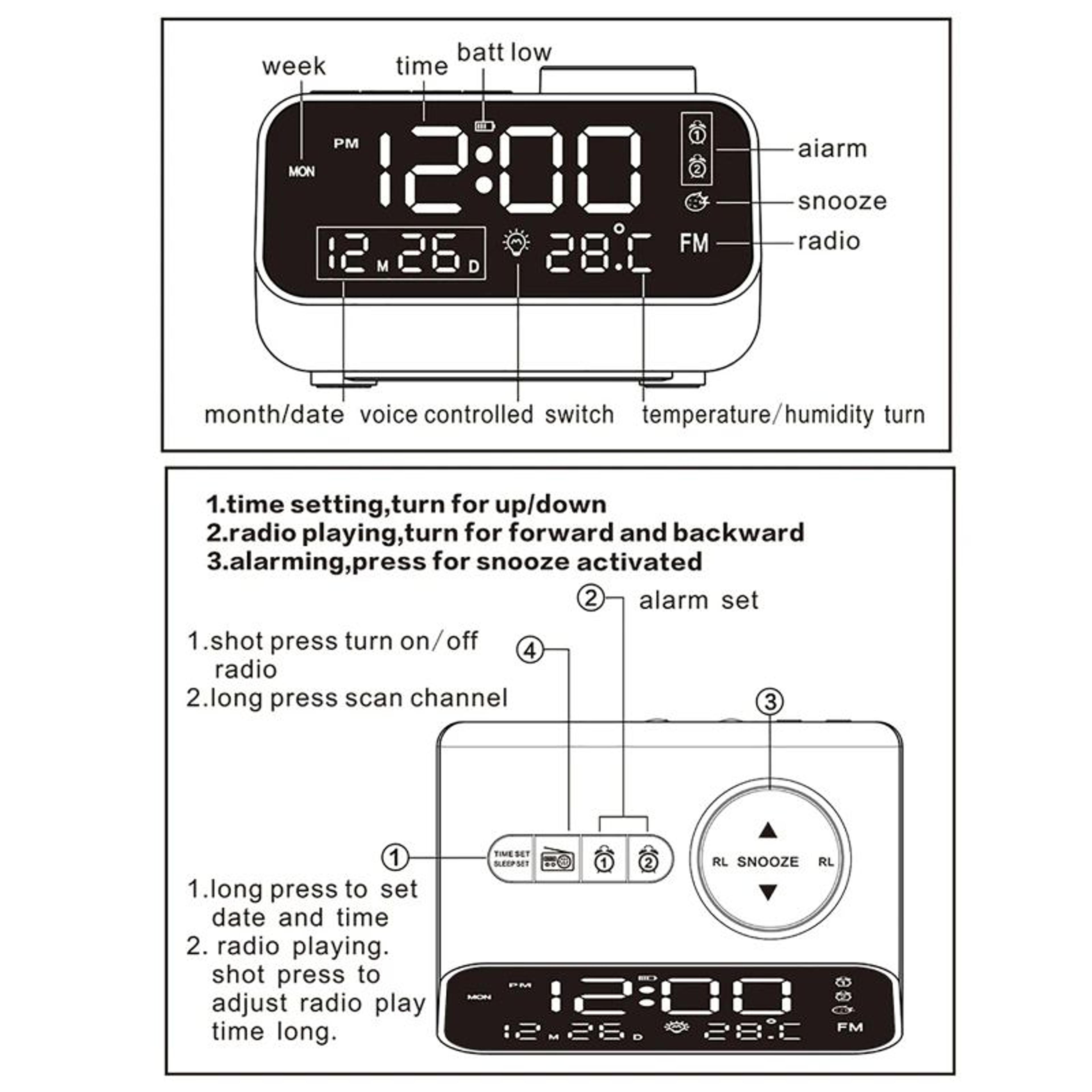 Smart LED Digital Alarm Clock With FM Radio  Voice Control Desktop Clock With Temperature  Humidity 5