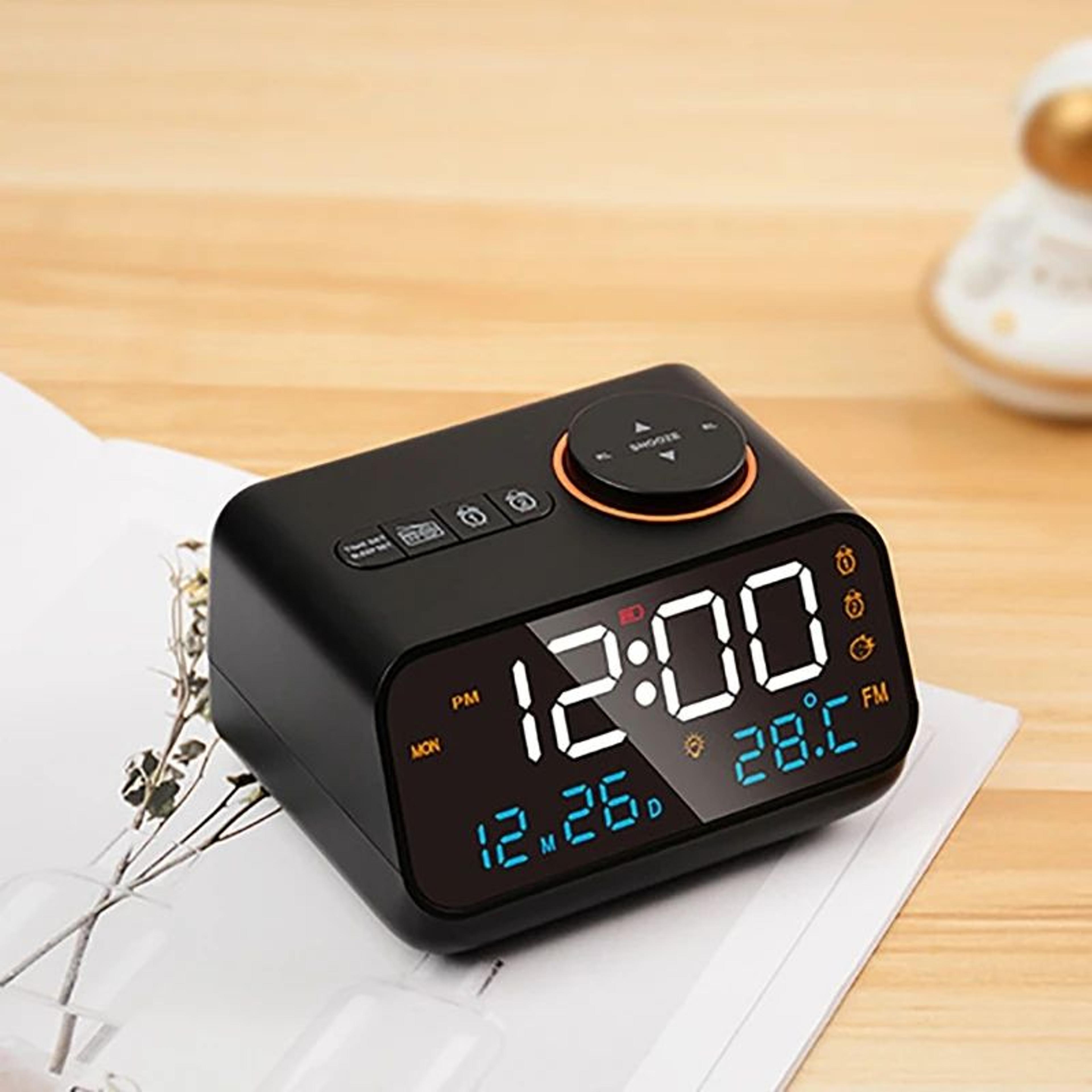 Smart LED Digital Alarm Clock With FM Radio  Voice Control Desktop Clock With Temperature  Humidity 6