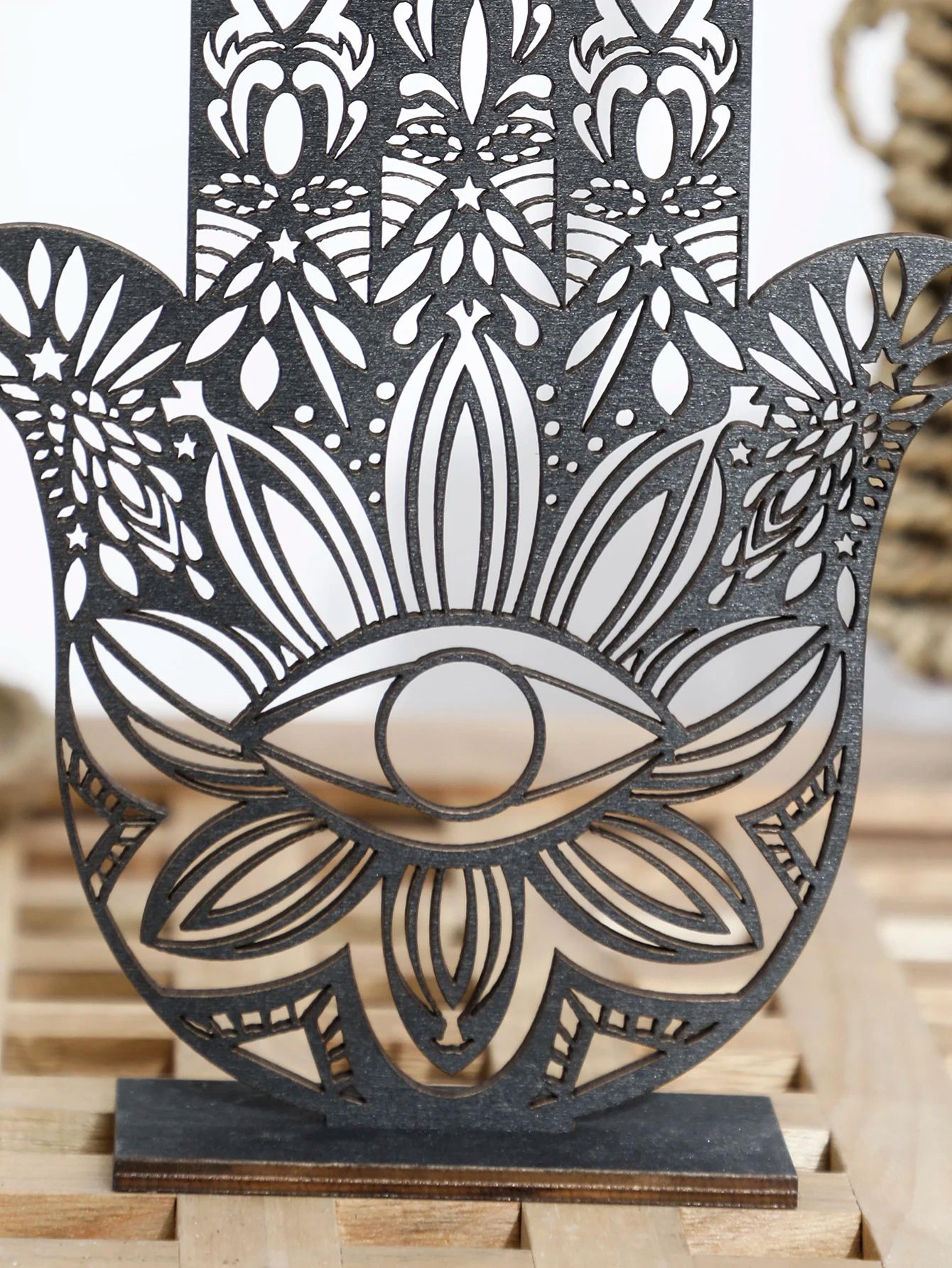 Elegant Black Hamsa Hand Evil Eye Desk Decor  Wooden Good Luck Protection Ornament For Home  Office 1