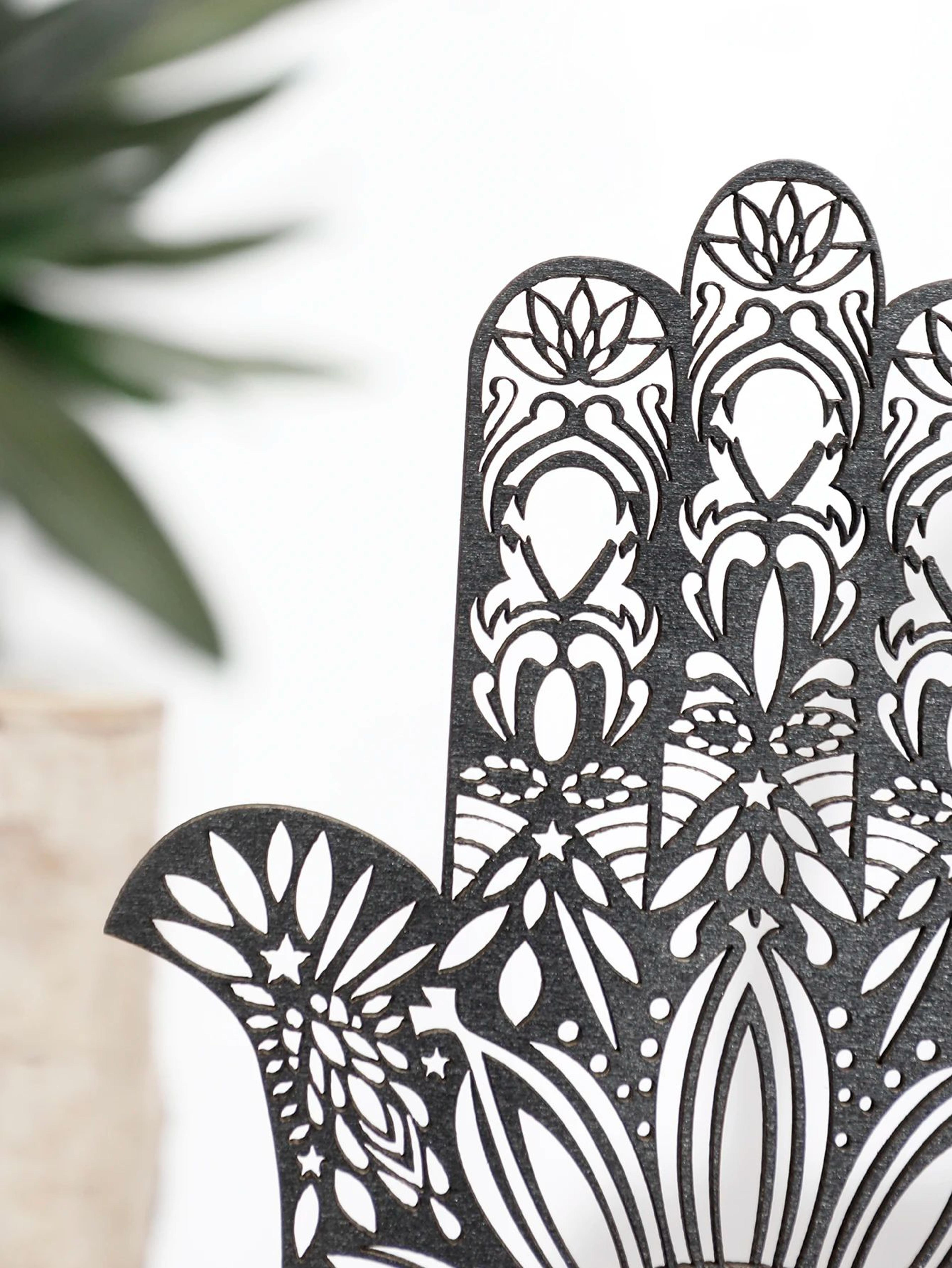 Elegant Black Hamsa Hand Evil Eye Desk Decor  Wooden Good Luck Protection Ornament For Home  Office 2