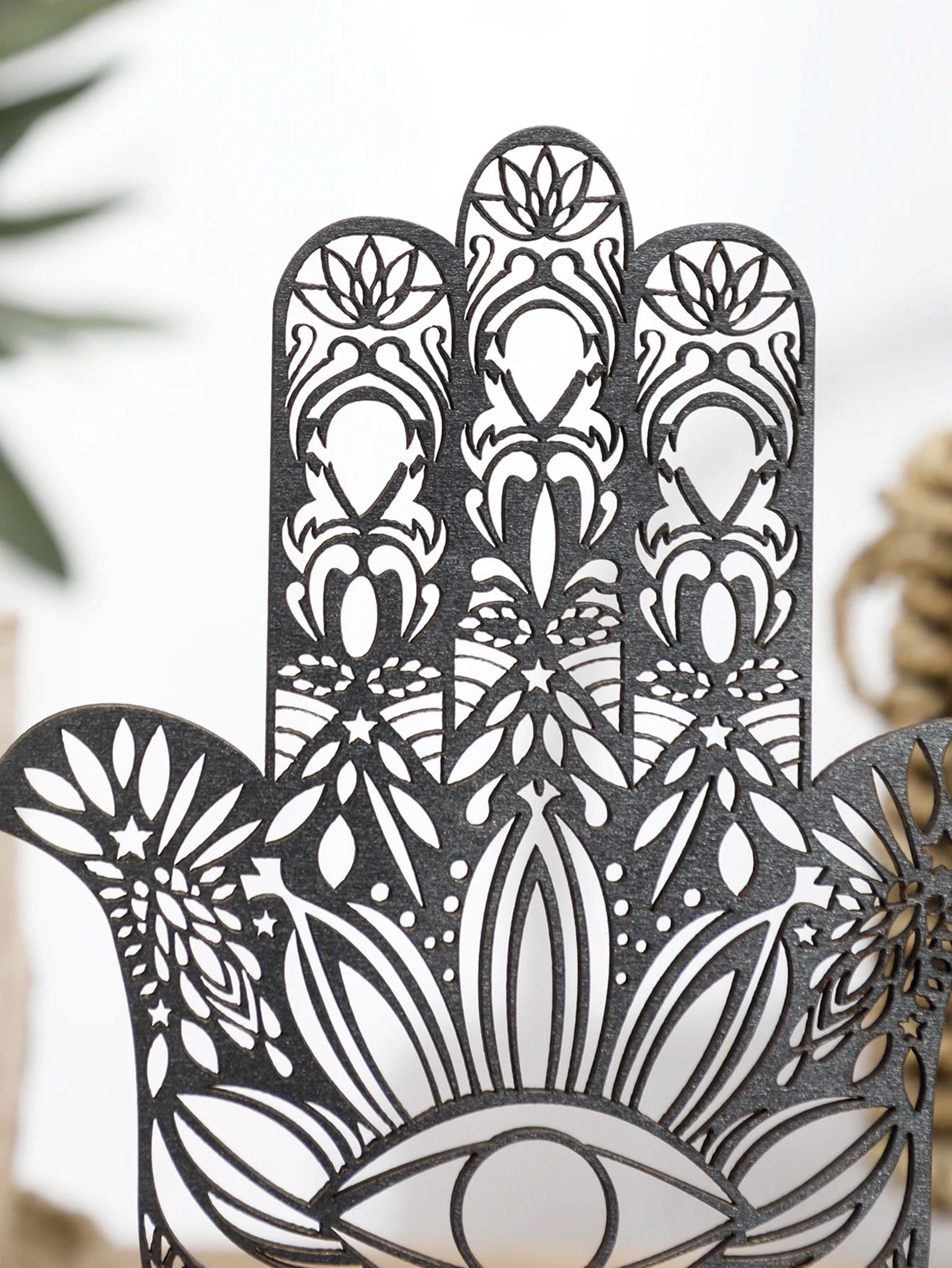 Elegant Black Hamsa Hand Evil Eye Desk Decor  Wooden Good Luck Protection Ornament For Home  Office 4