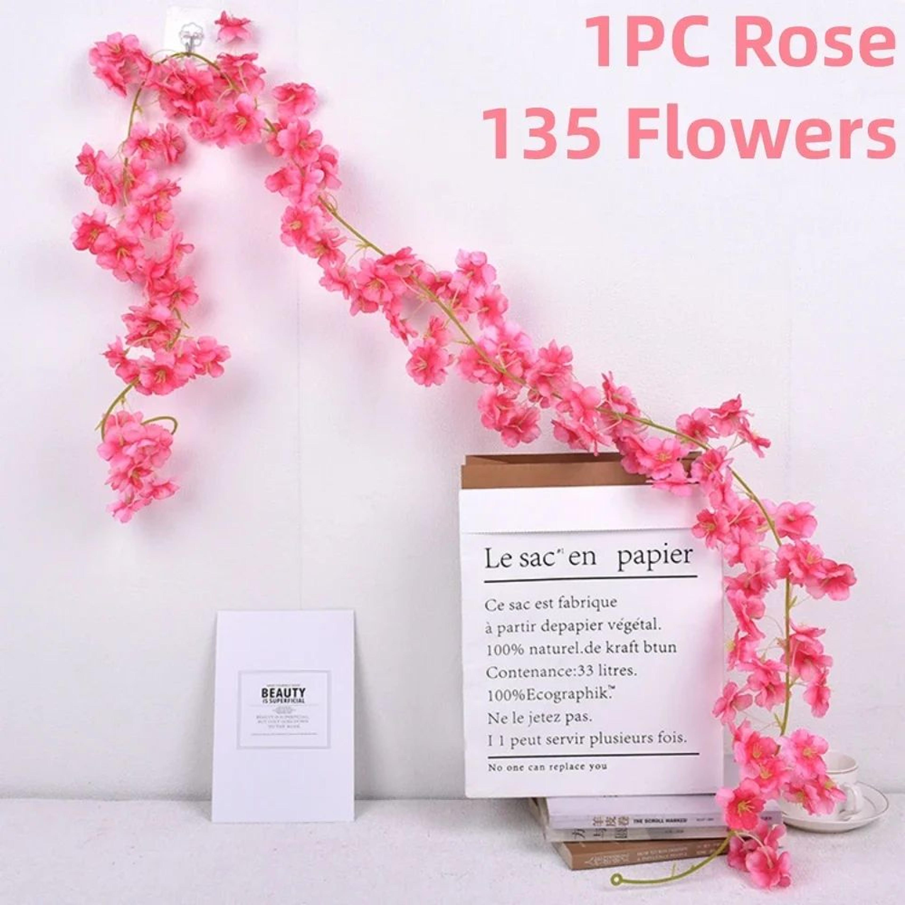 Artificial Sakura Cherry Blossom Garland Vine  Silk Hanging Flower Decor For Weddings  Home Styling