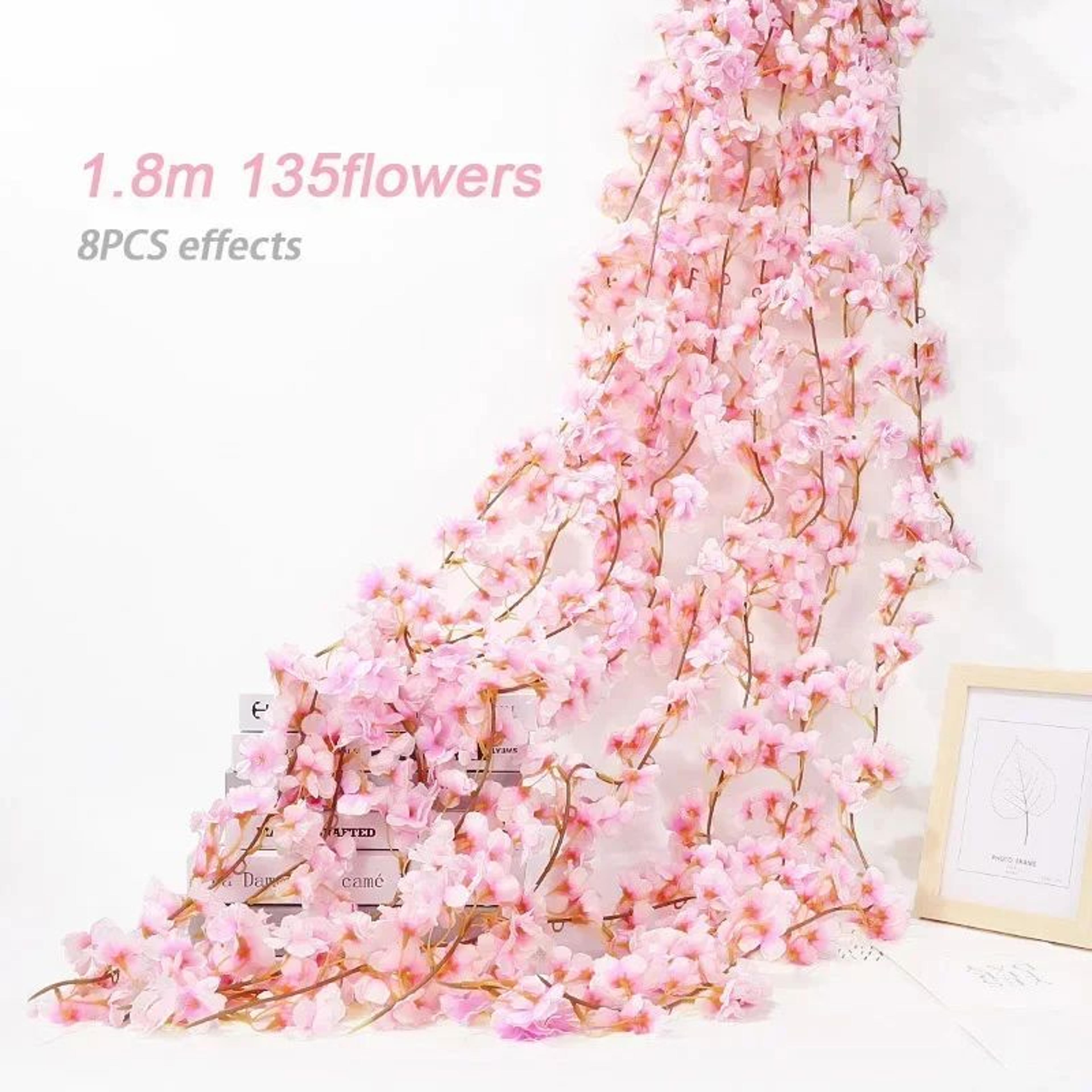 Artificial Sakura Cherry Blossom Garland Vine  Silk Hanging Flower Decor For Weddings  Home Styling