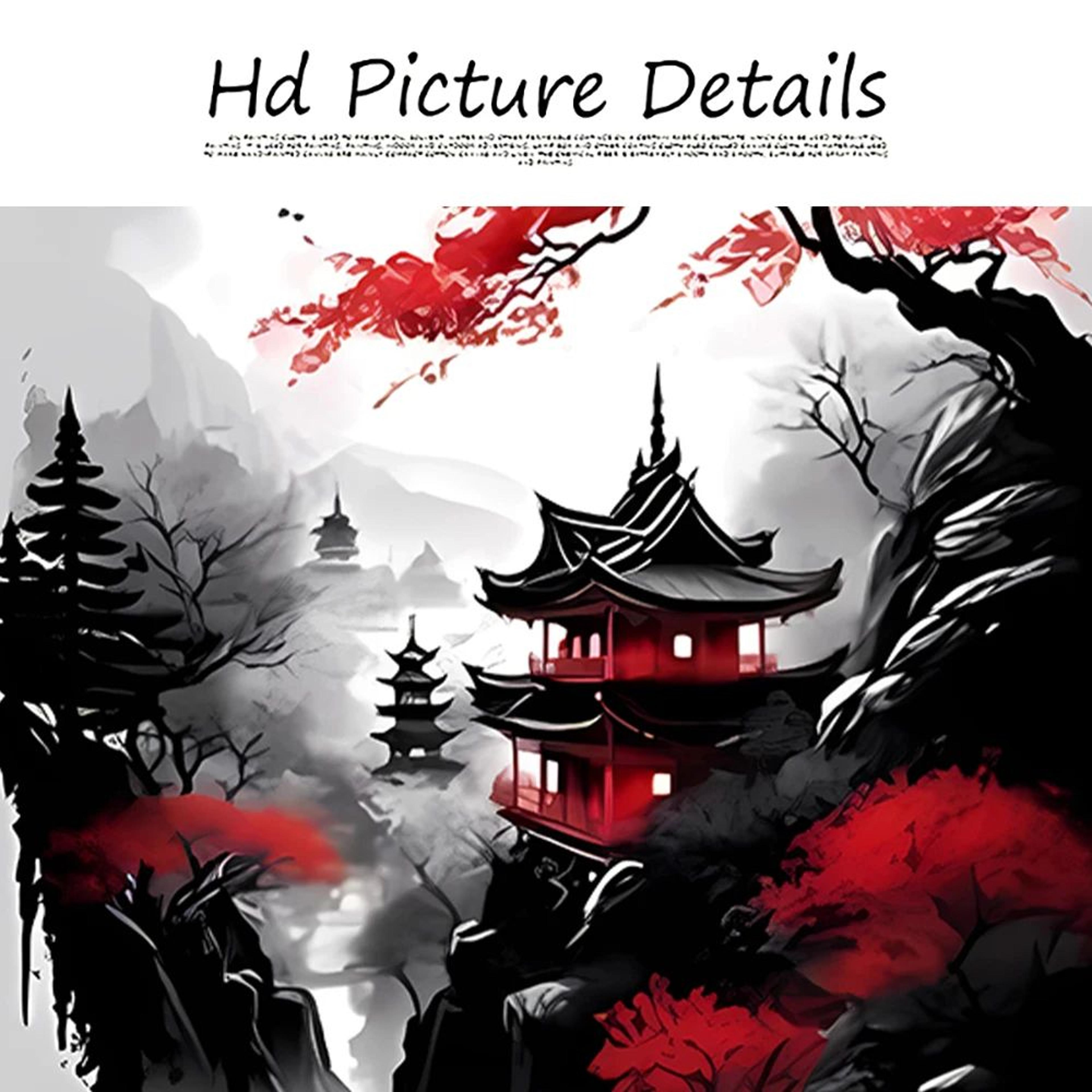 3pcs Vintage Japanese Landscape Canvas Wall Art Prints  Oriental Black  Red Home Decor Posters 3