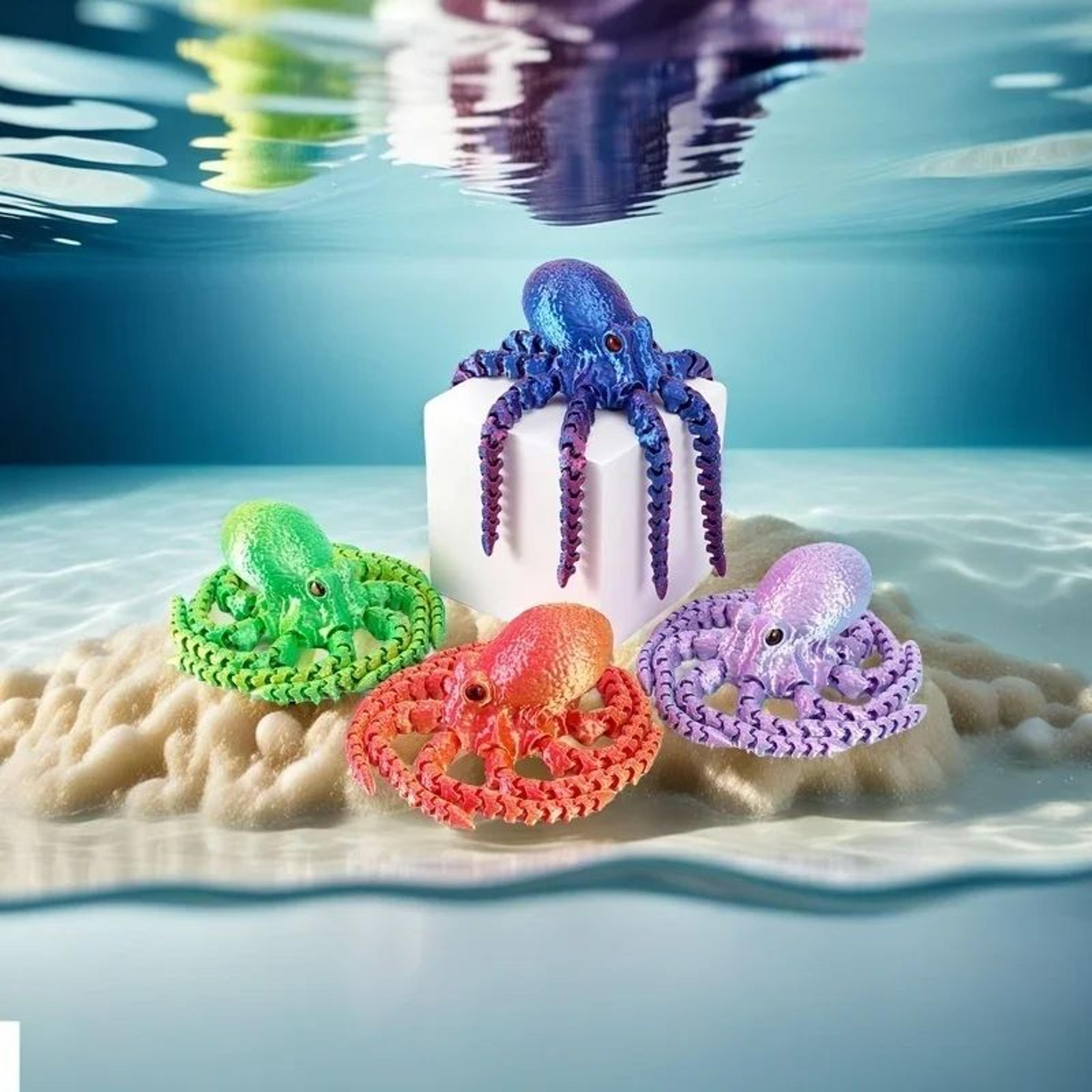 Flexible 3D Printed Octopus Figurine  Movable Ocean Animal Desk  Aquarium Decor Toy 3