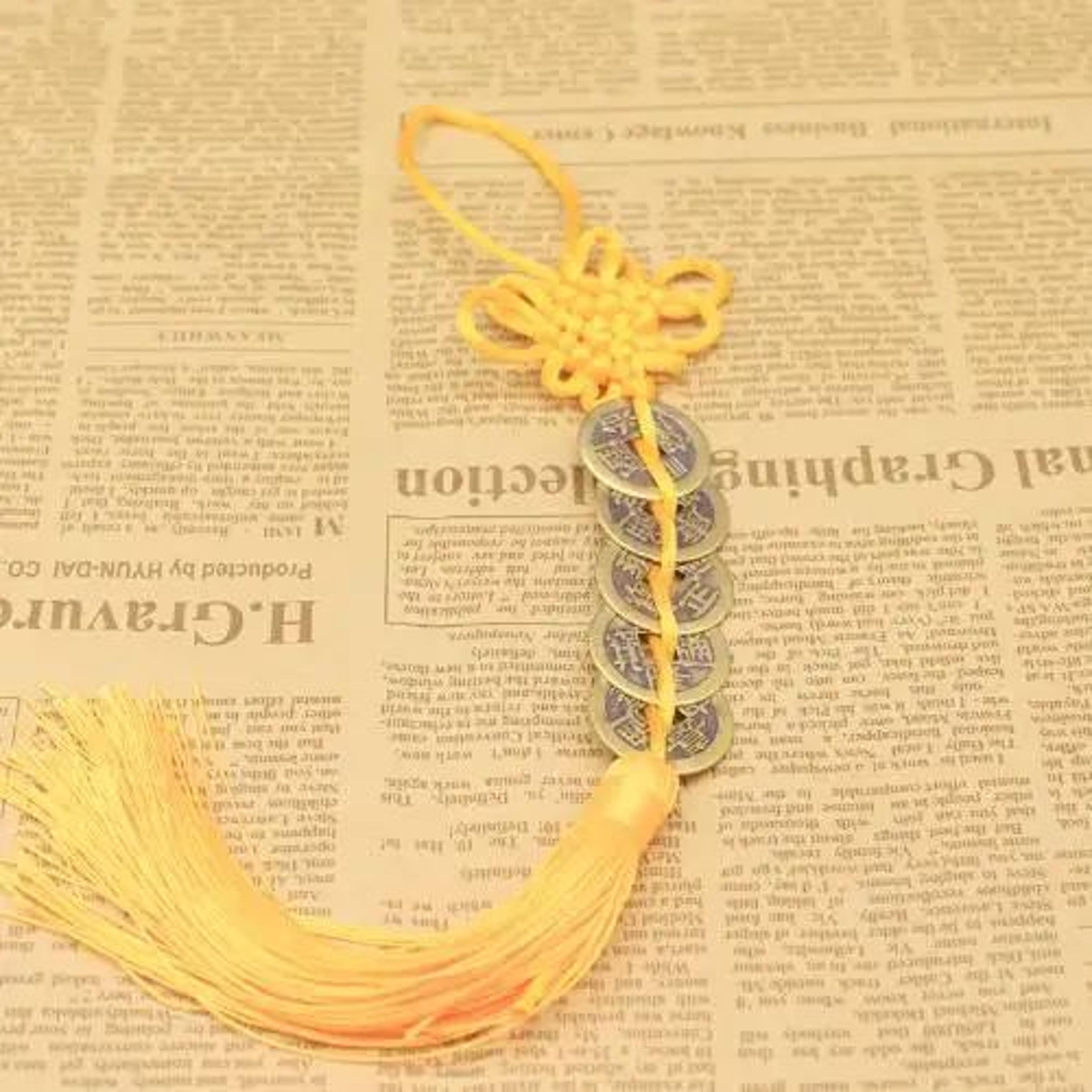 Chinese Knot Lucky Charm With Five Emperors Coins  Feng Shui Prosperity  Protection Decor 4