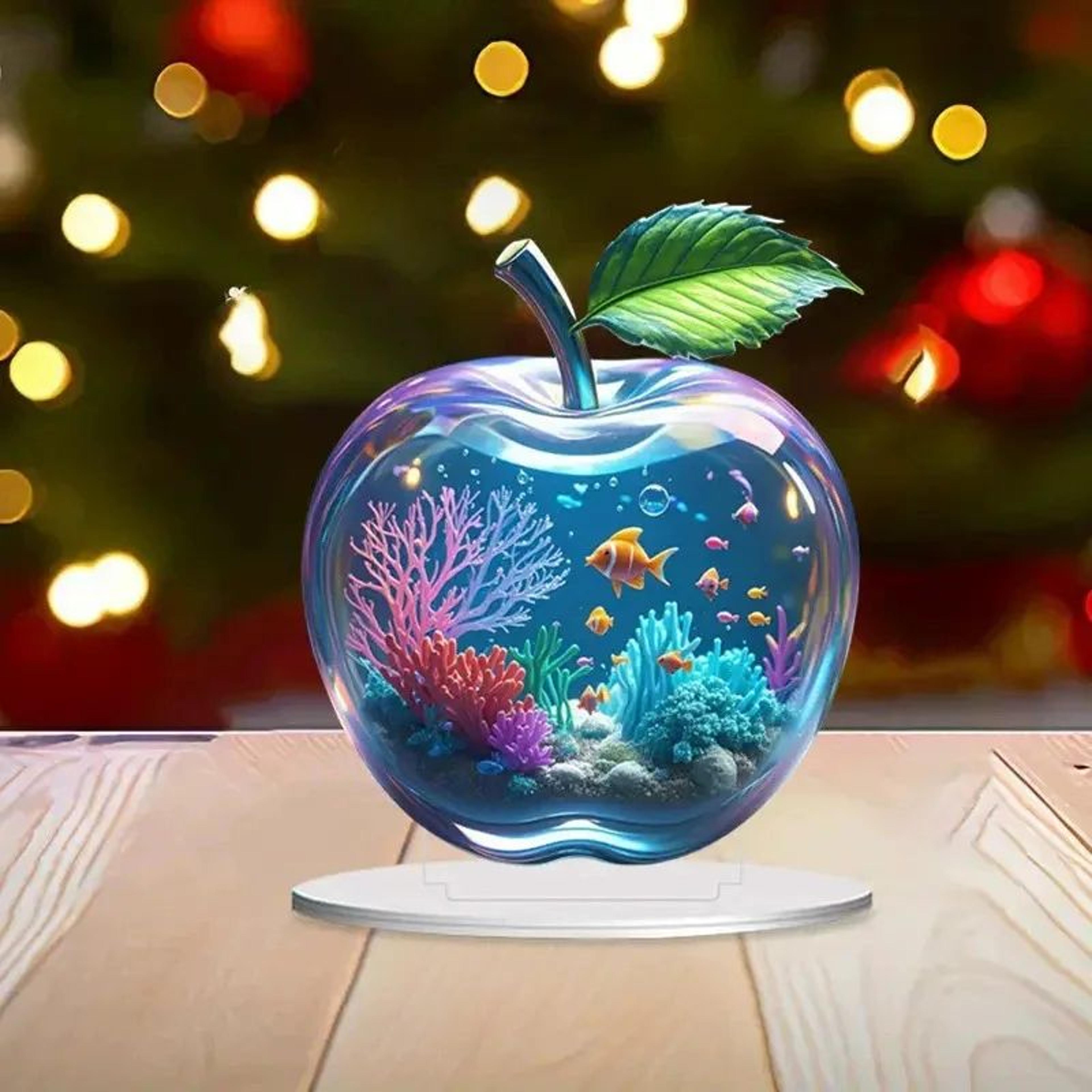 Crystal Apple Figurine Paperweight  Clear Acrylic Handmade Desk  Home Decor Ornament 12