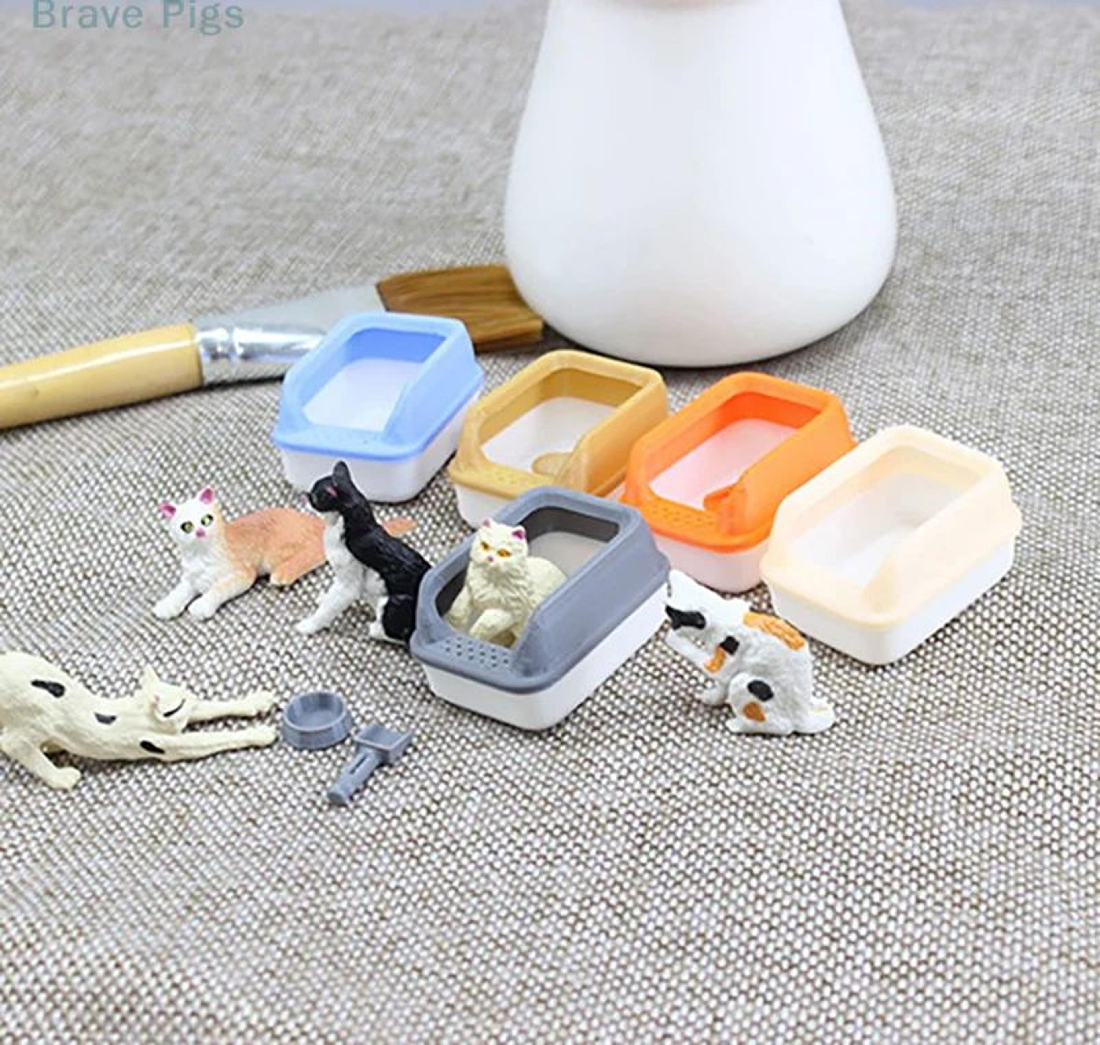 3pcs Mini Dollhouse Cat Litter Box Set  Miniature Pet Supplies With Shovel Accessories 4