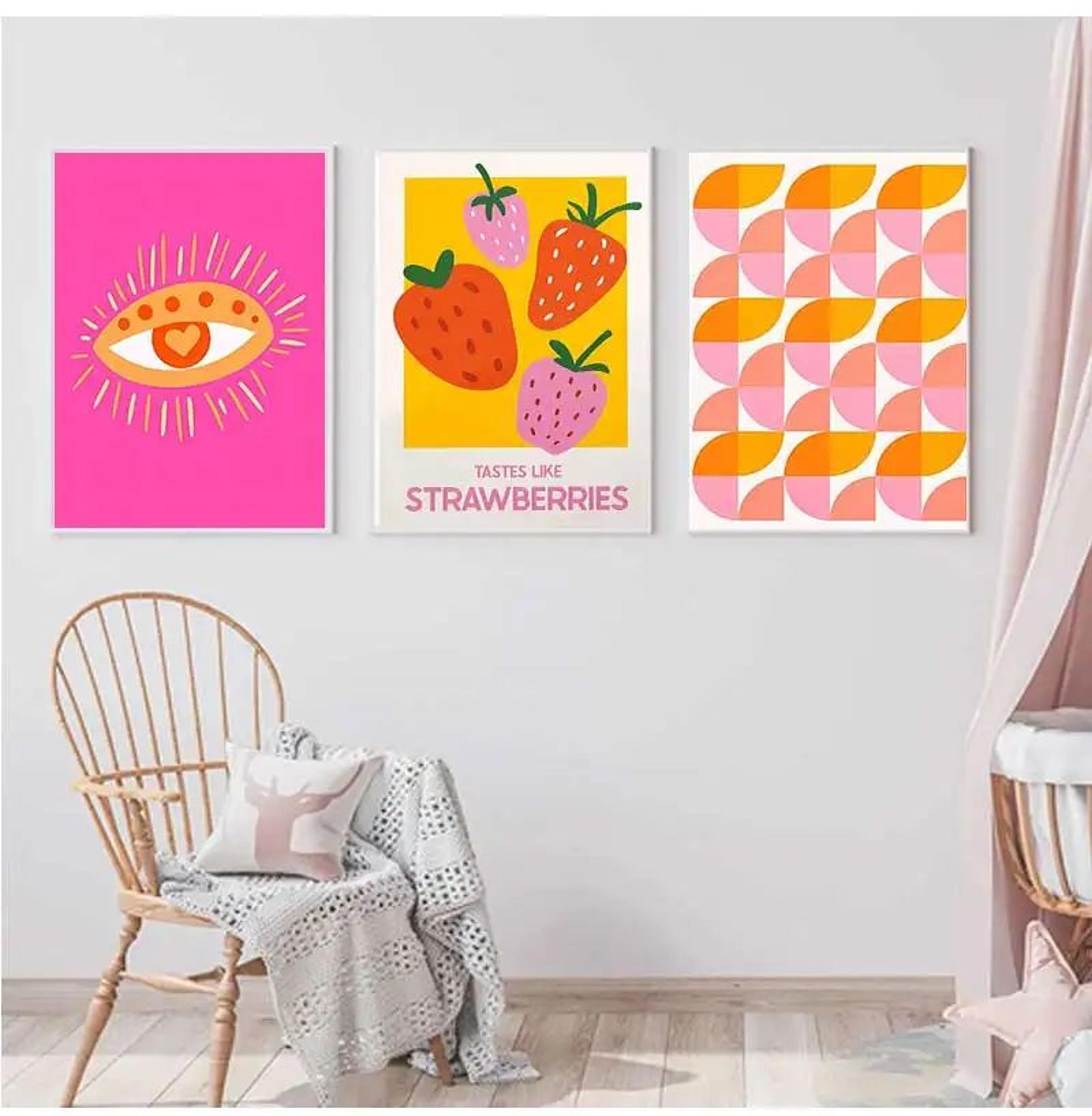 Pink Strawberry Lemon Cocktail Canvas Poster  Retro Kitchen  Bar Wall Art 5