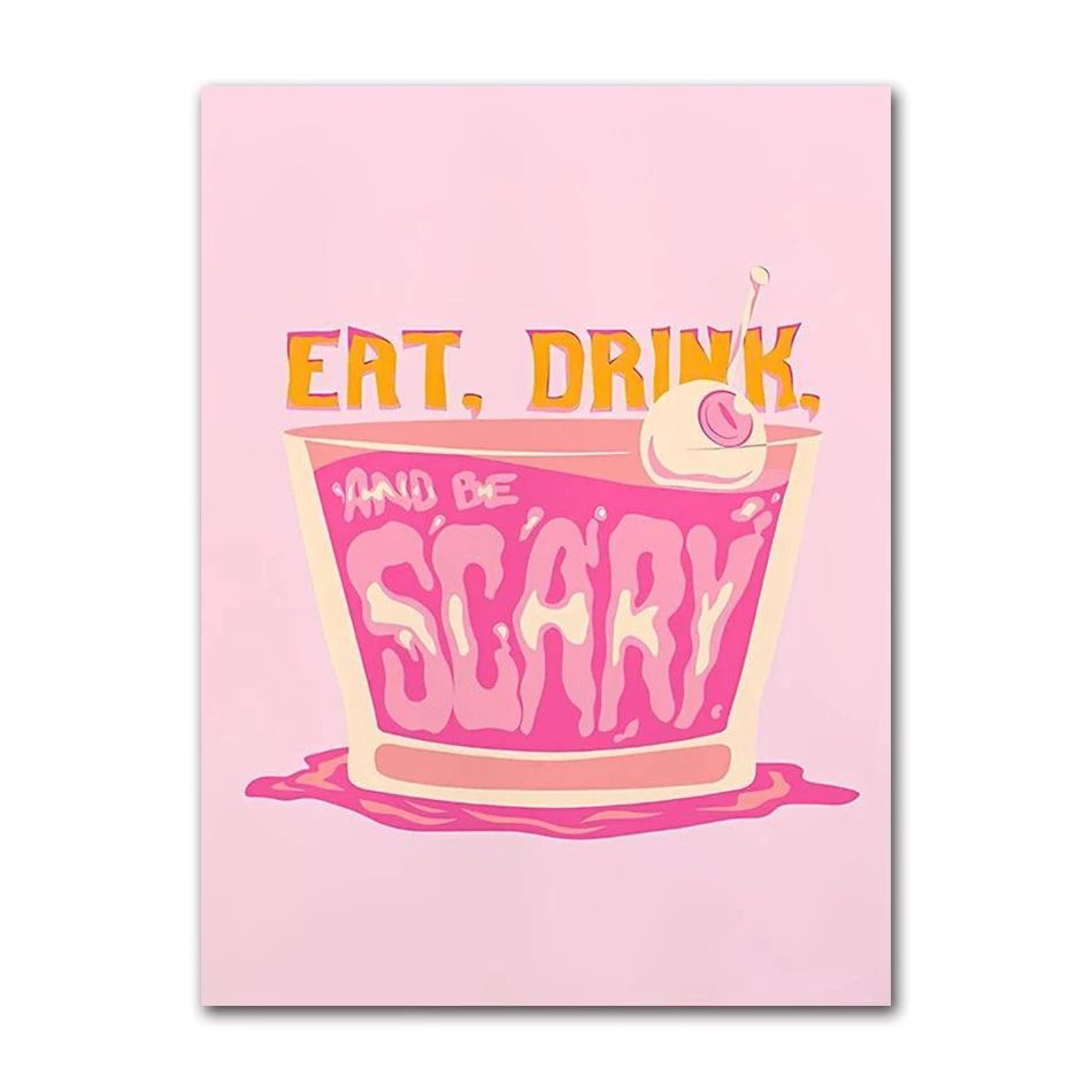 Pink Strawberry Lemon Cocktail Canvas Poster  Retro Kitchen  Bar Wall Art 6