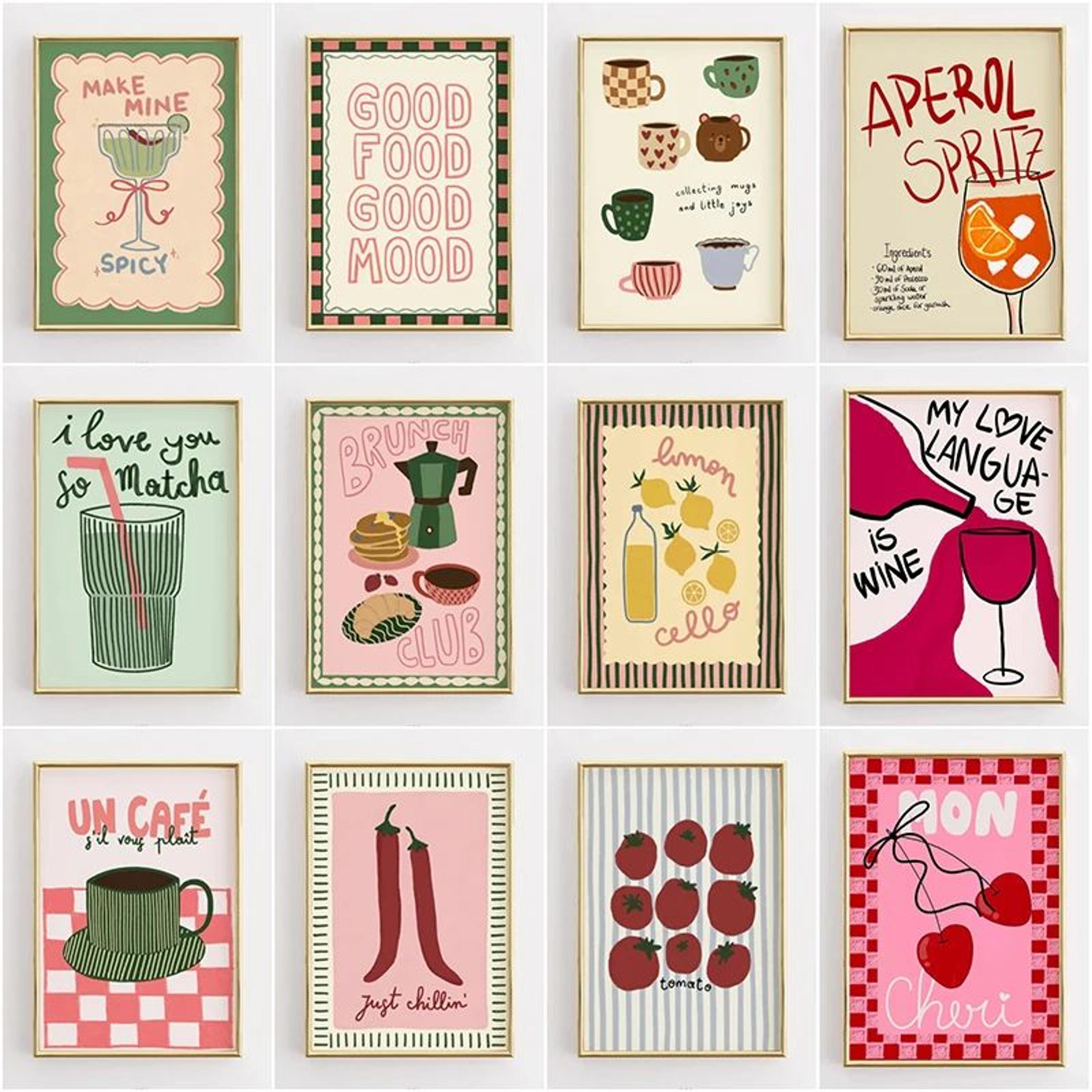 funny kitchen quote canvas wall art – retro coffee & food illustration poster for home decor