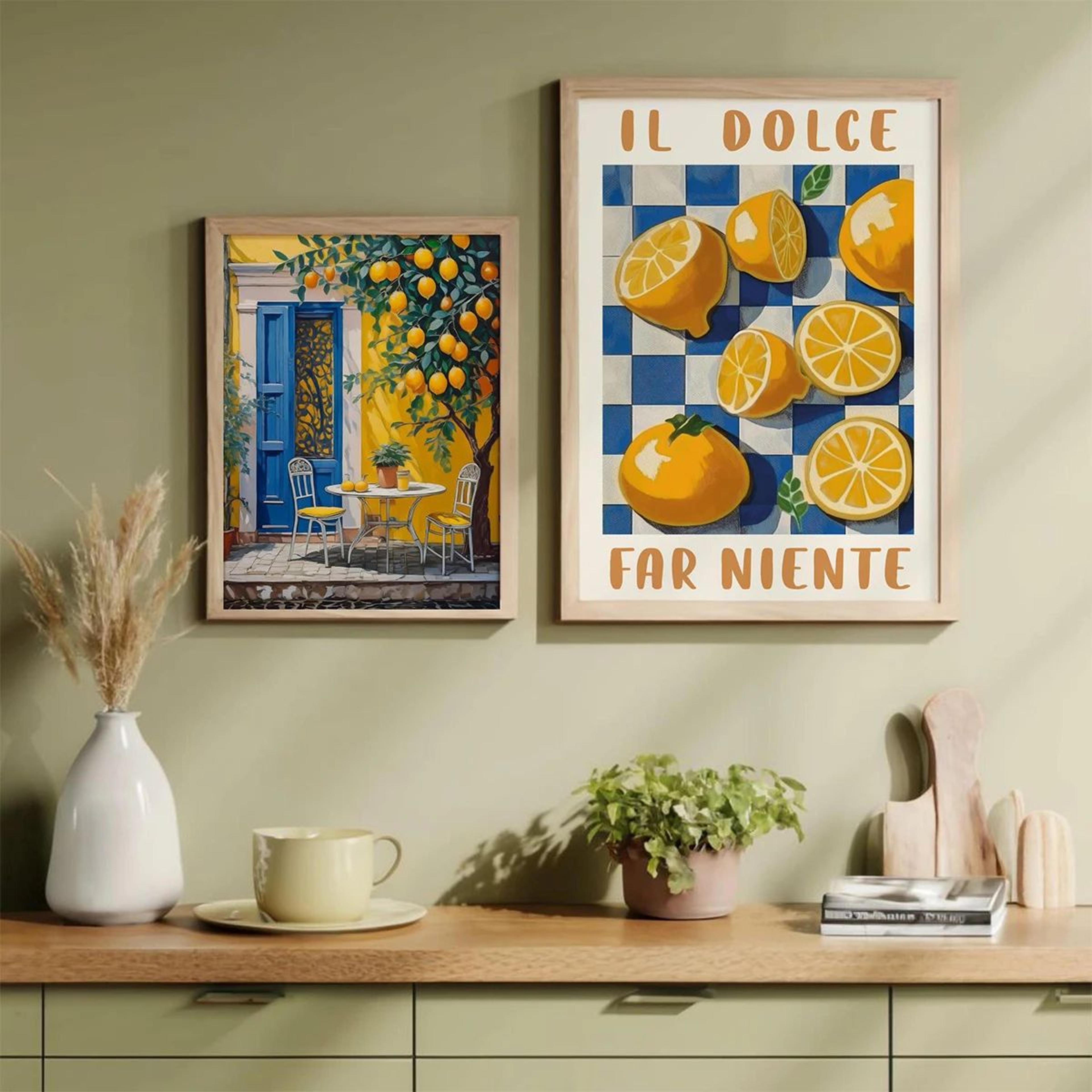 italian lemon tree canvas wall art – cottagecore landscape poster for spring home decor