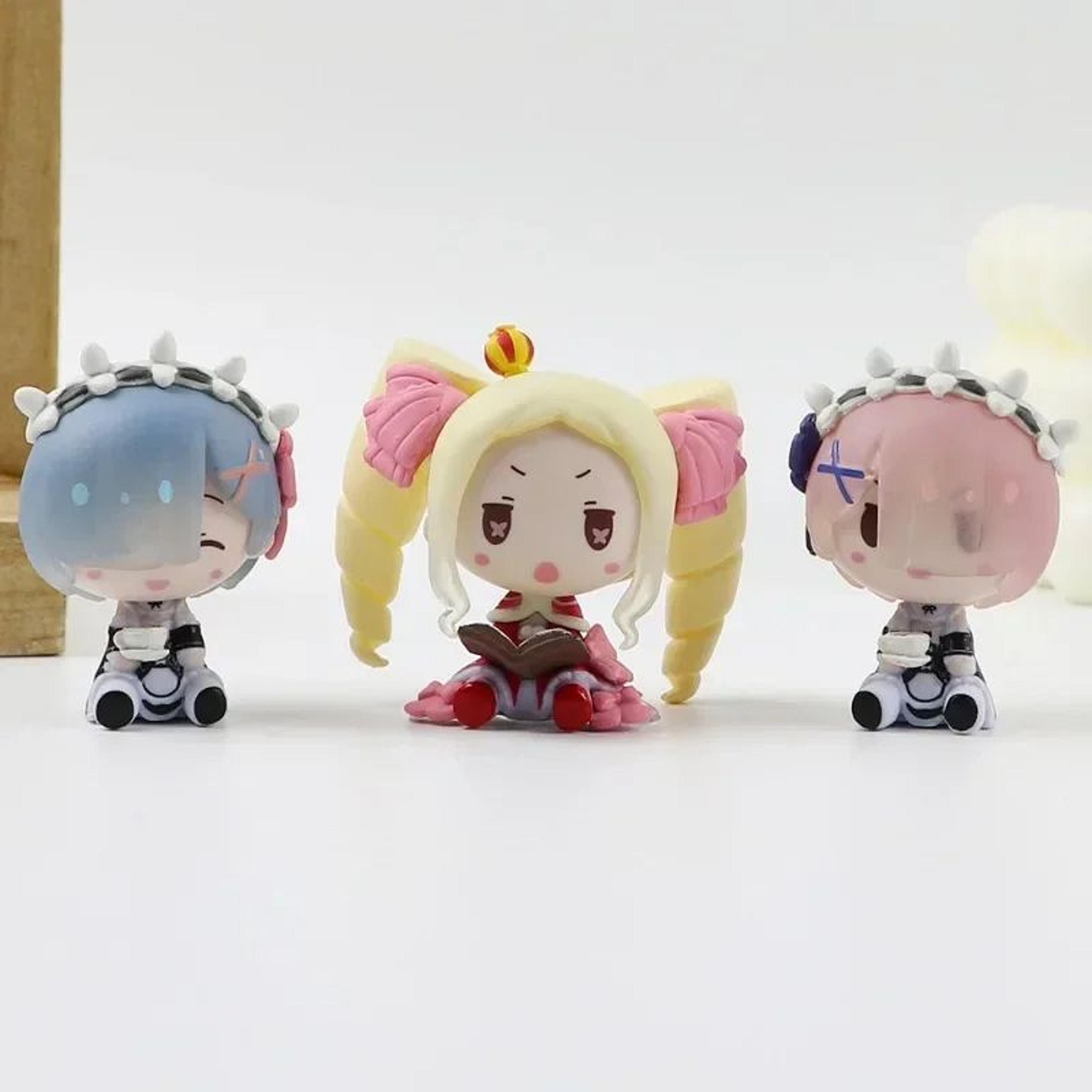 ReZero Rem  Emilia Mini Anime Figure Set  Cute PVC Desk Decoration Collectible 3
