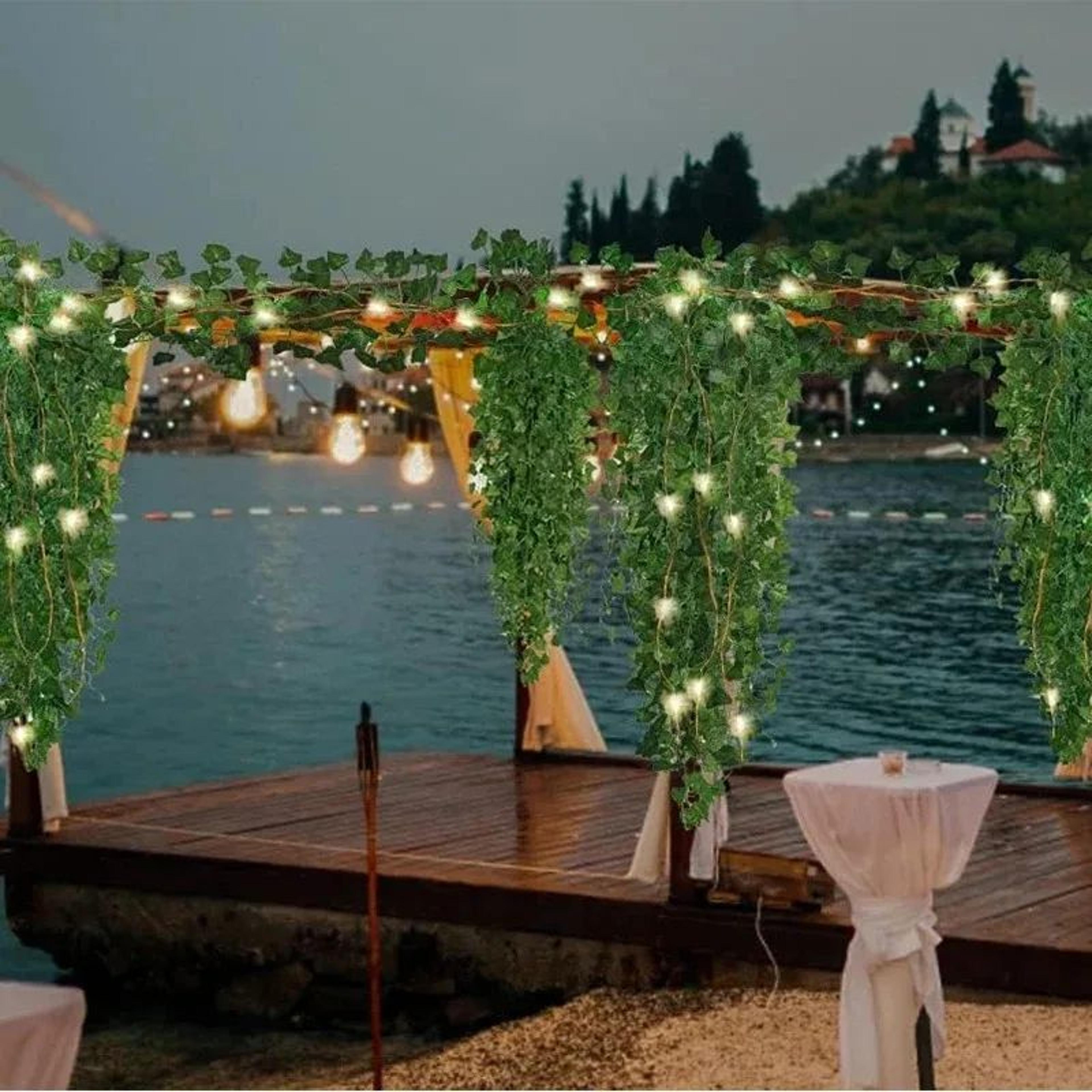 Artificial Green Ivy LED Garland  Hanging Leaf Light String For Room  Wedding Decor 5