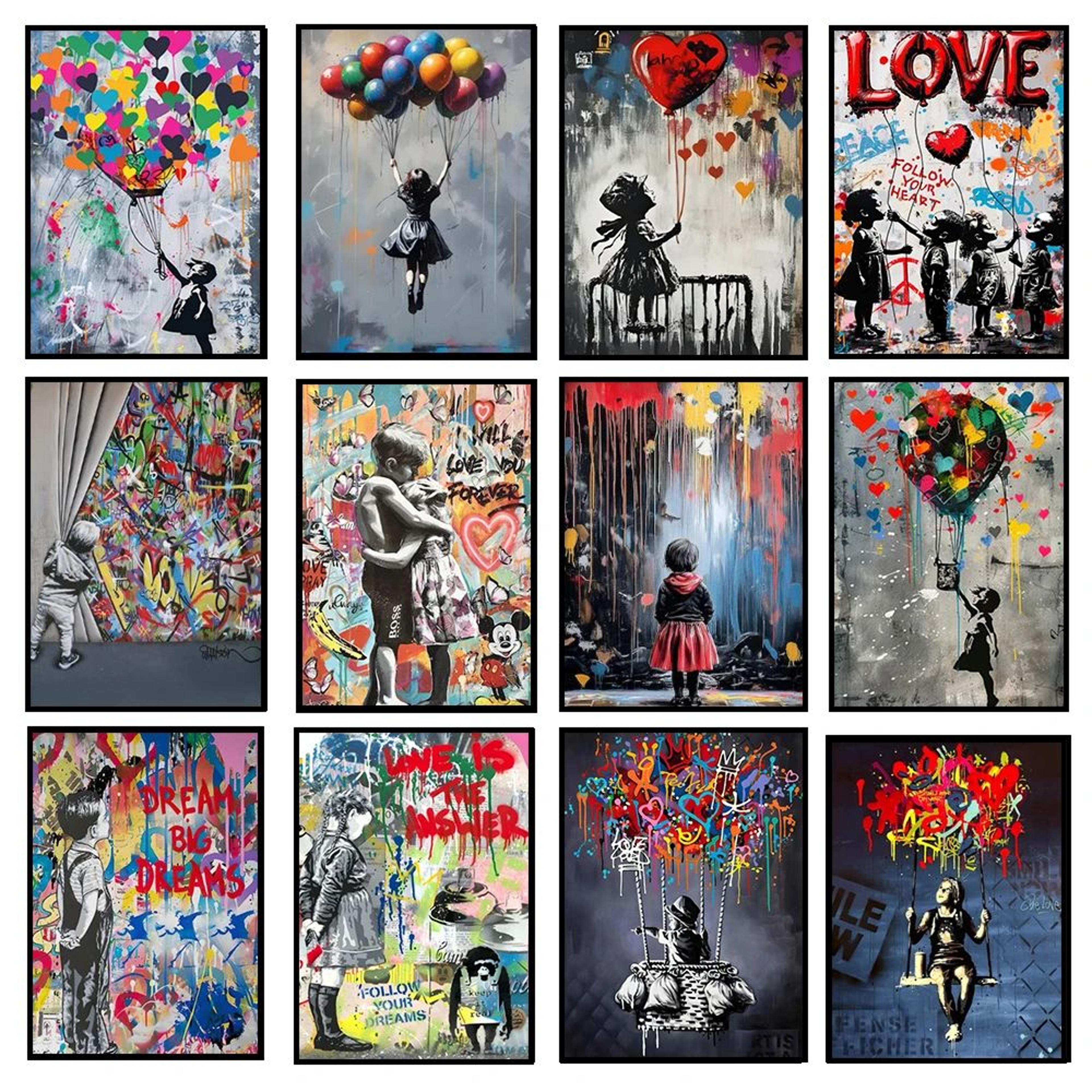 banksy inspired graffiti canvas wall art – modern street art poster for living room decor