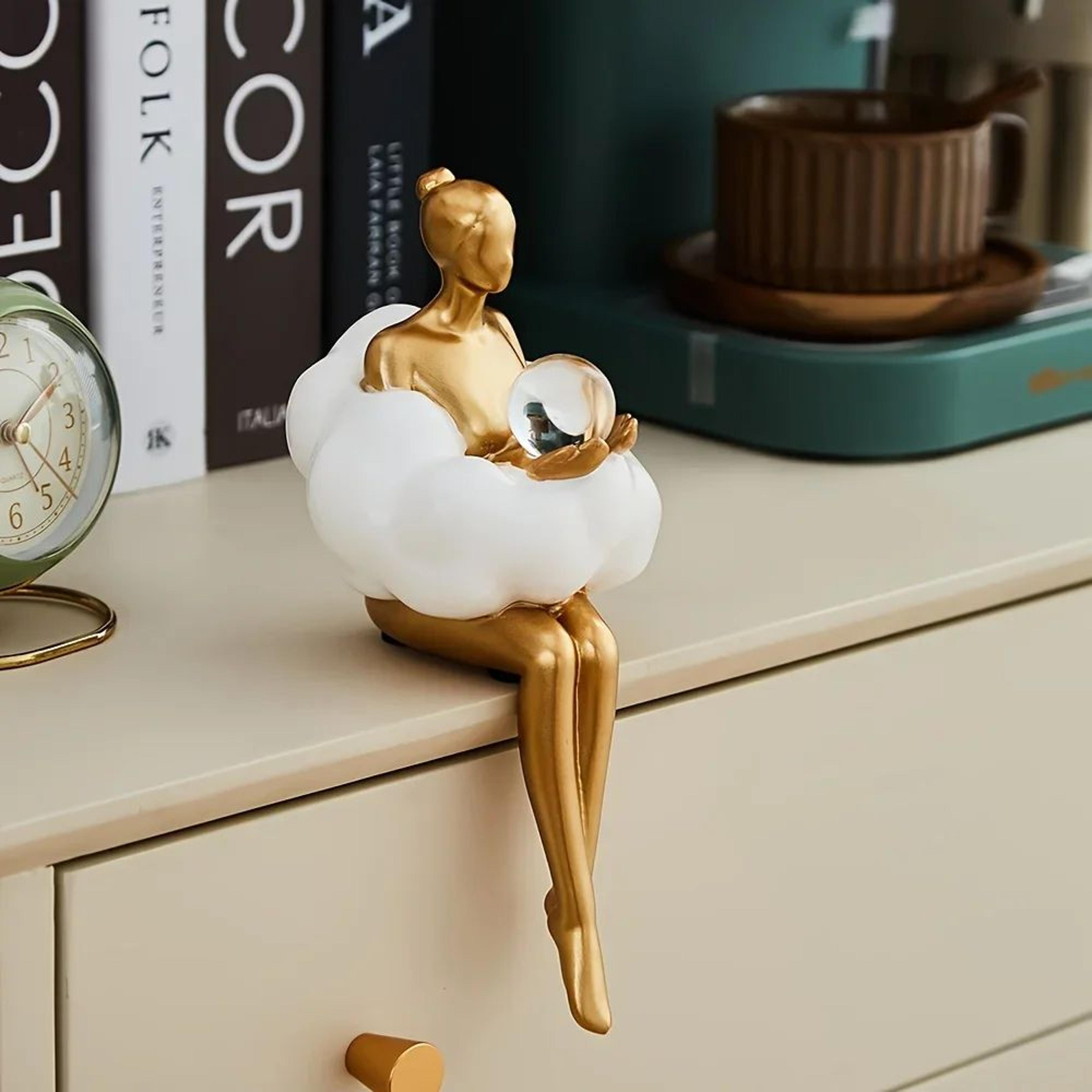 Cloud Girl Abstract Sculpture  Modern Resin Art Figurine For Luxury Home Decor 4