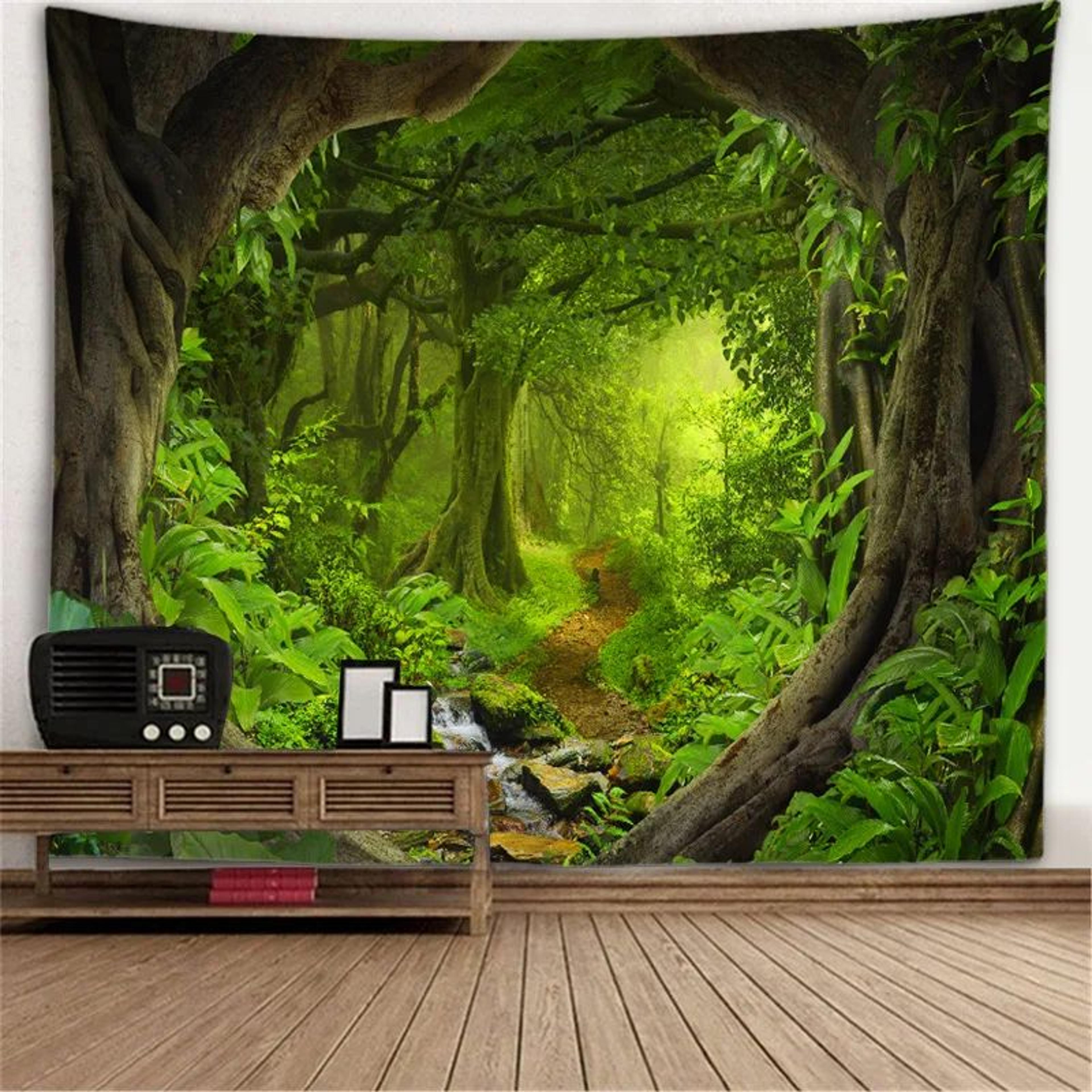 Fantasy Window Scenery Wall Tapestry  Tree Hollow  Fireplace Background Hanging Decor 4