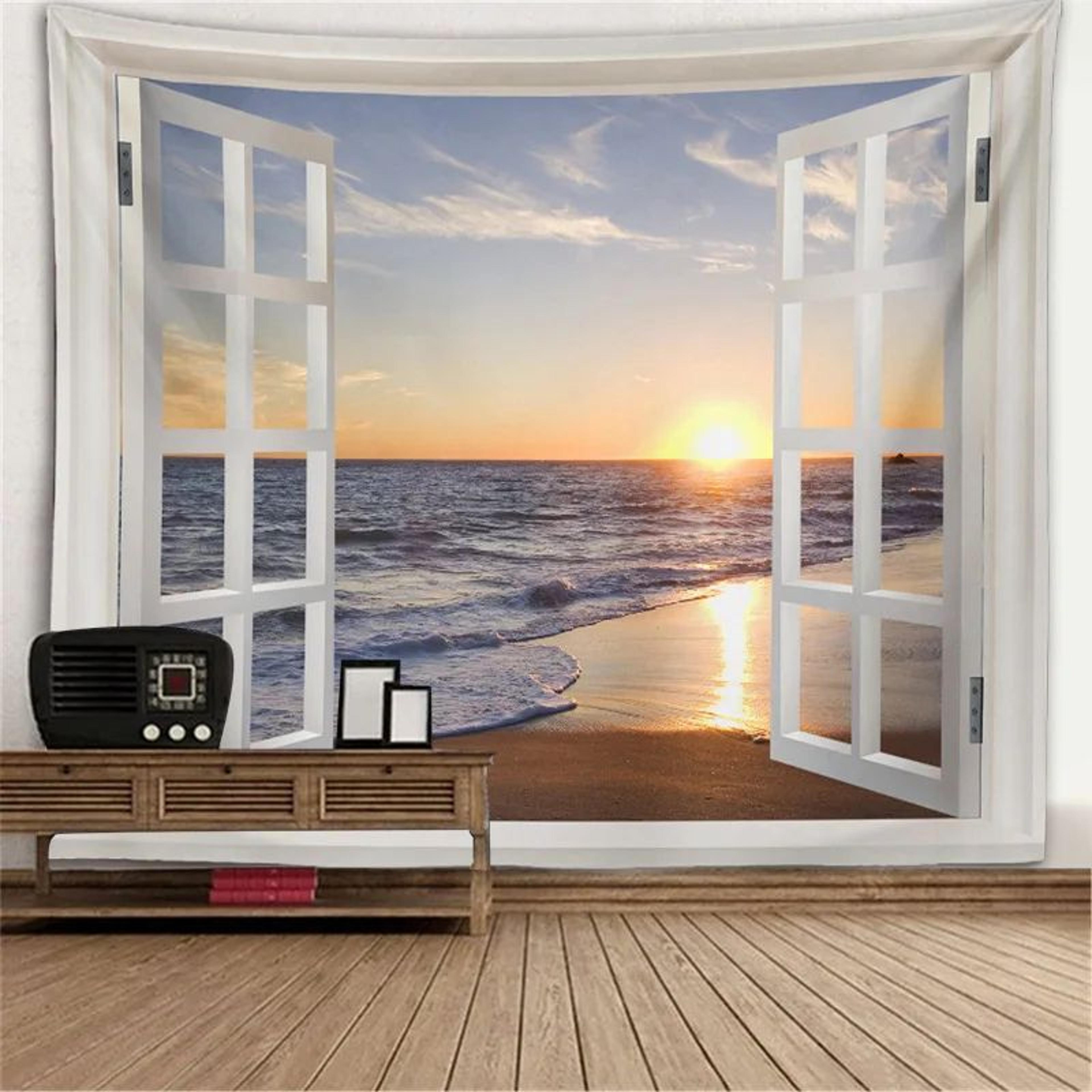 Fantasy Window Scenery Wall Tapestry  Tree Hollow  Fireplace Background Hanging Decor 7