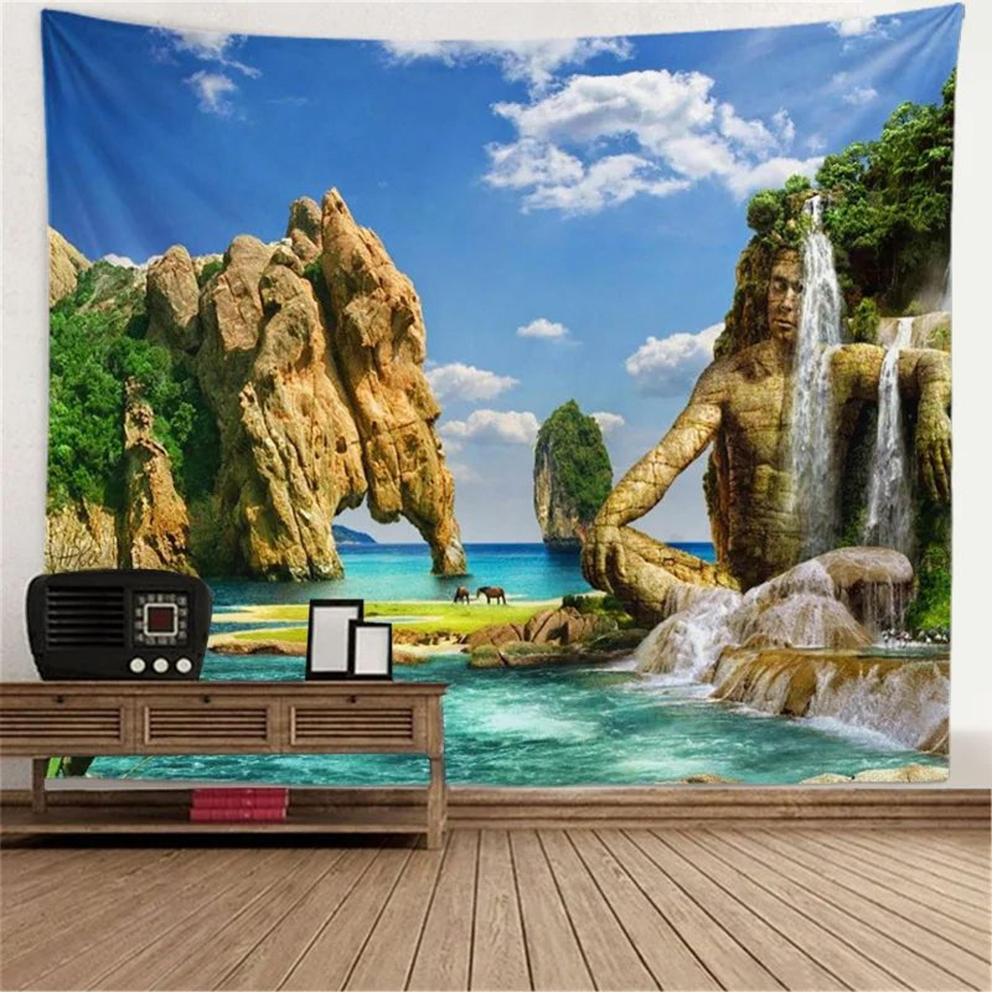 Fantasy Window Scenery Wall Tapestry  Tree Hollow  Fireplace Background Hanging Decor 20