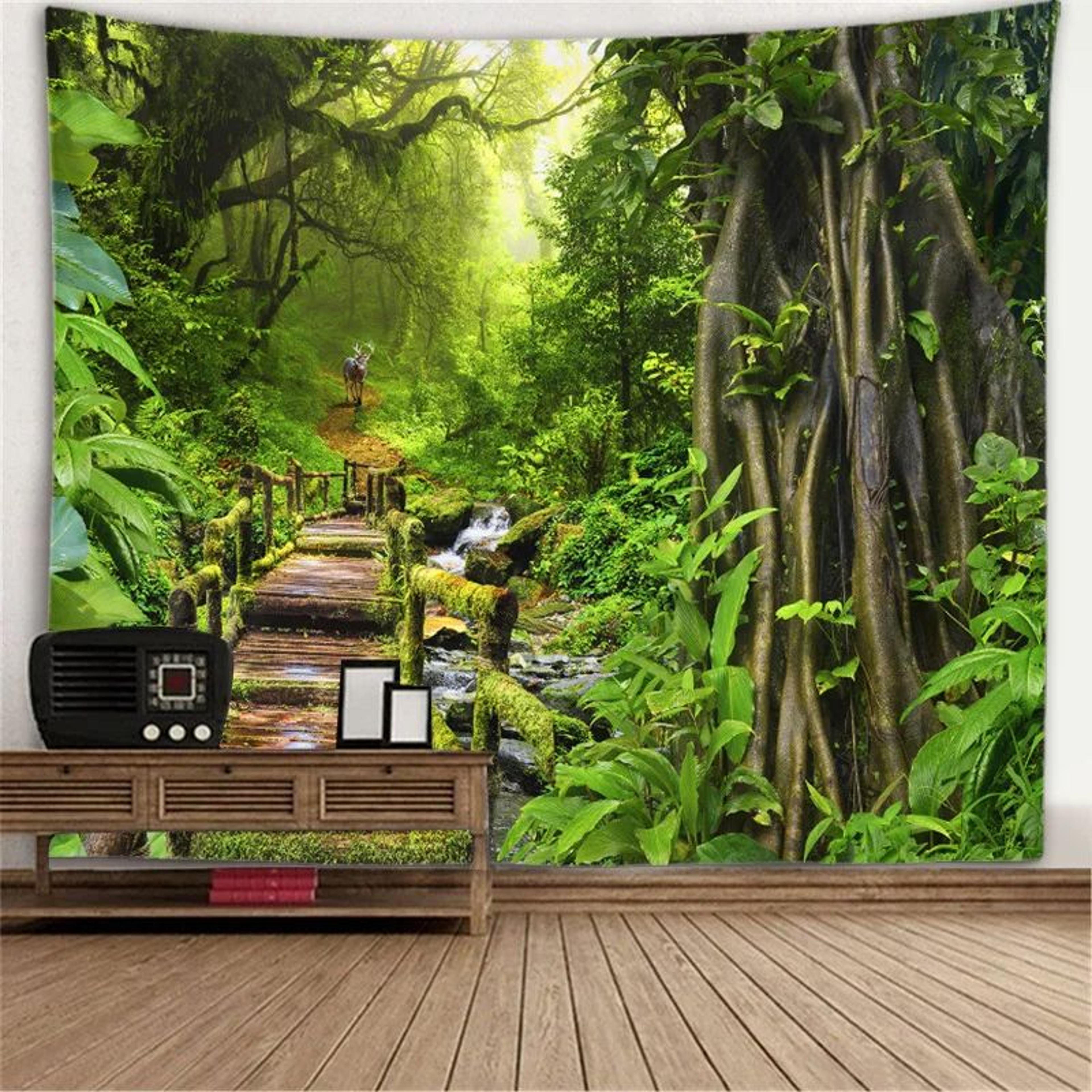 Fantasy Window Scenery Wall Tapestry  Tree Hollow  Fireplace Background Hanging Decor 21