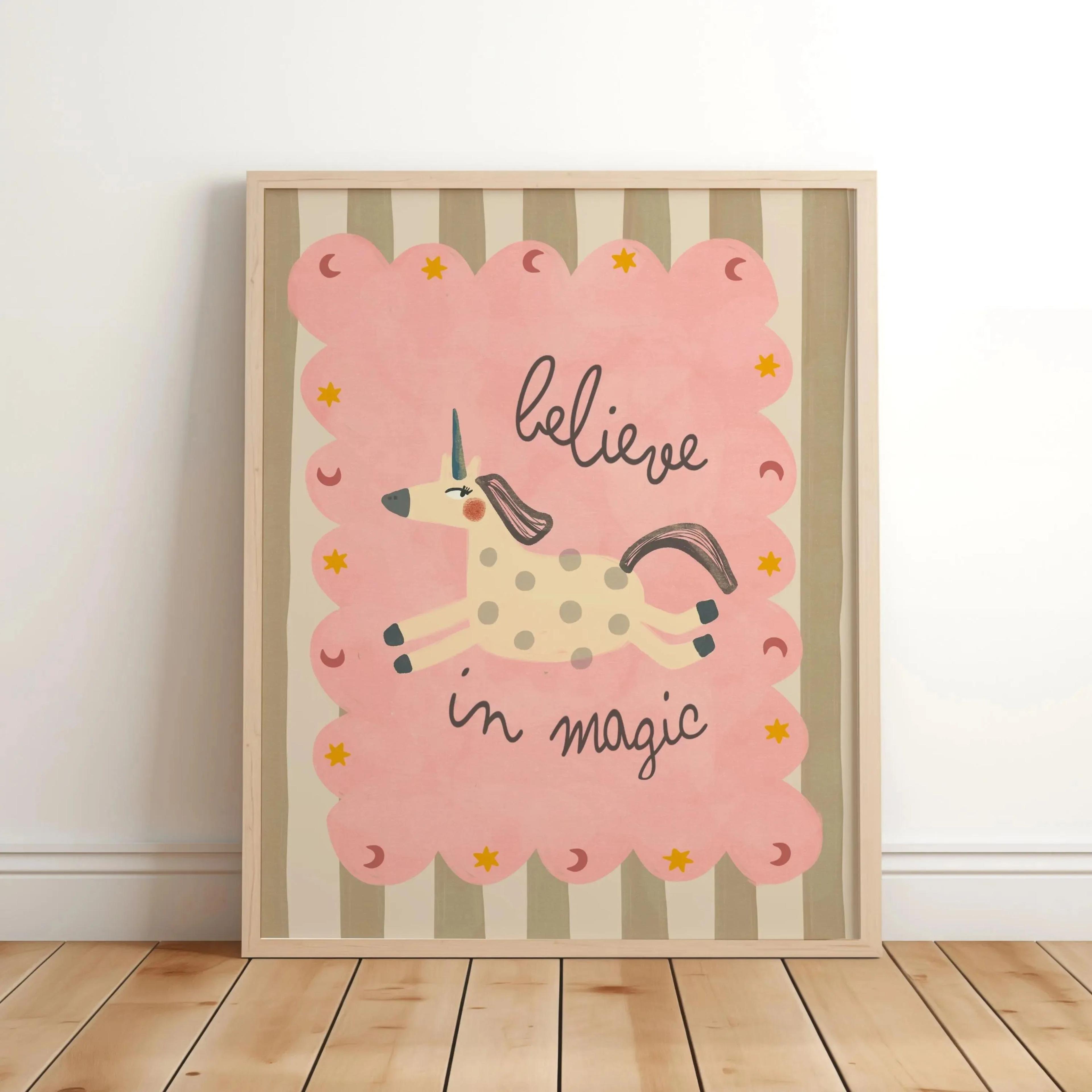 Believe In Magic Unicorn Nursery Wall Art  Inspirational Canvas Print For Kids Bedroom  Playroom De