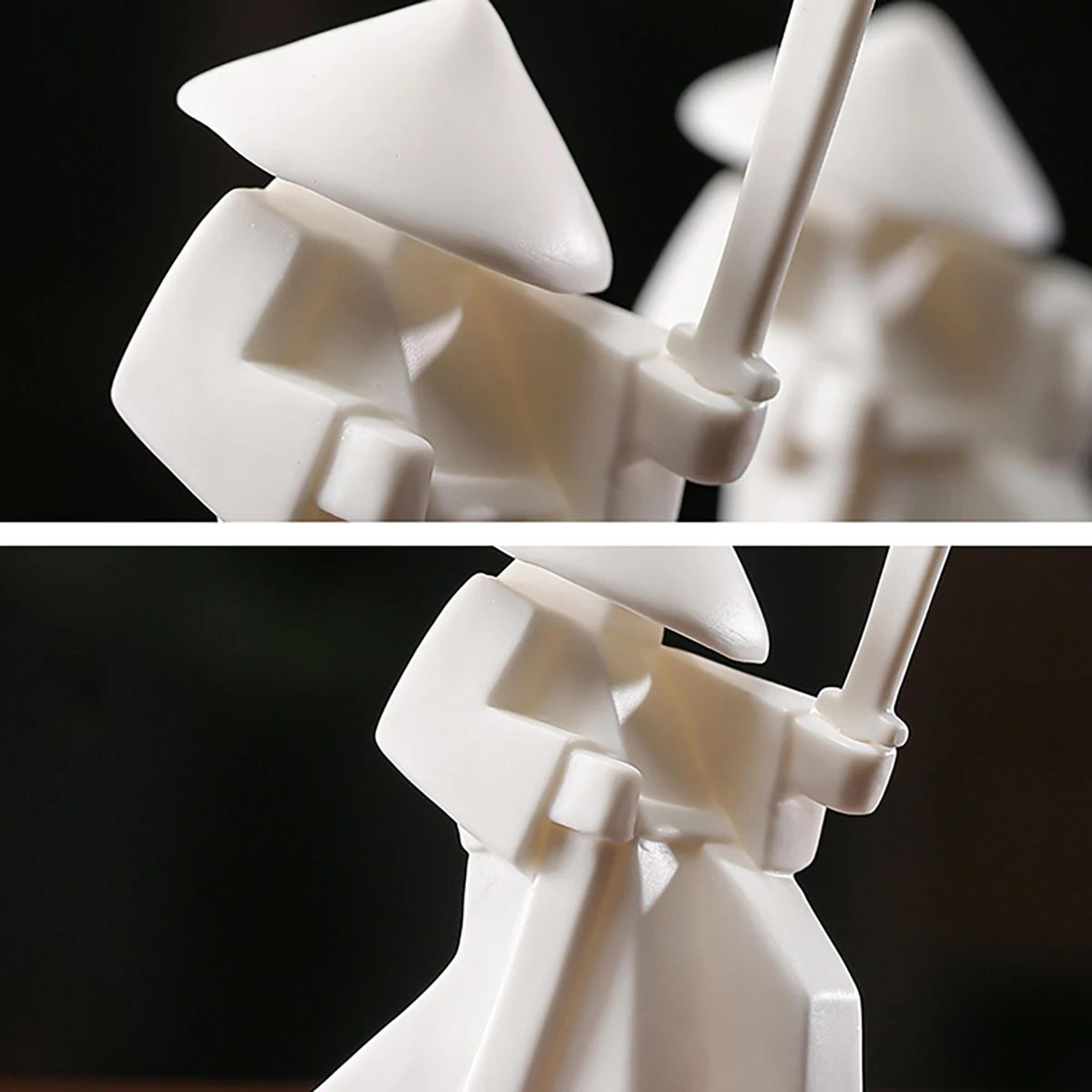 White Ceramic Samurai Figurine  Oriental Blanc De Chine Geometric Warrior Sculpture For Home  Offic 2