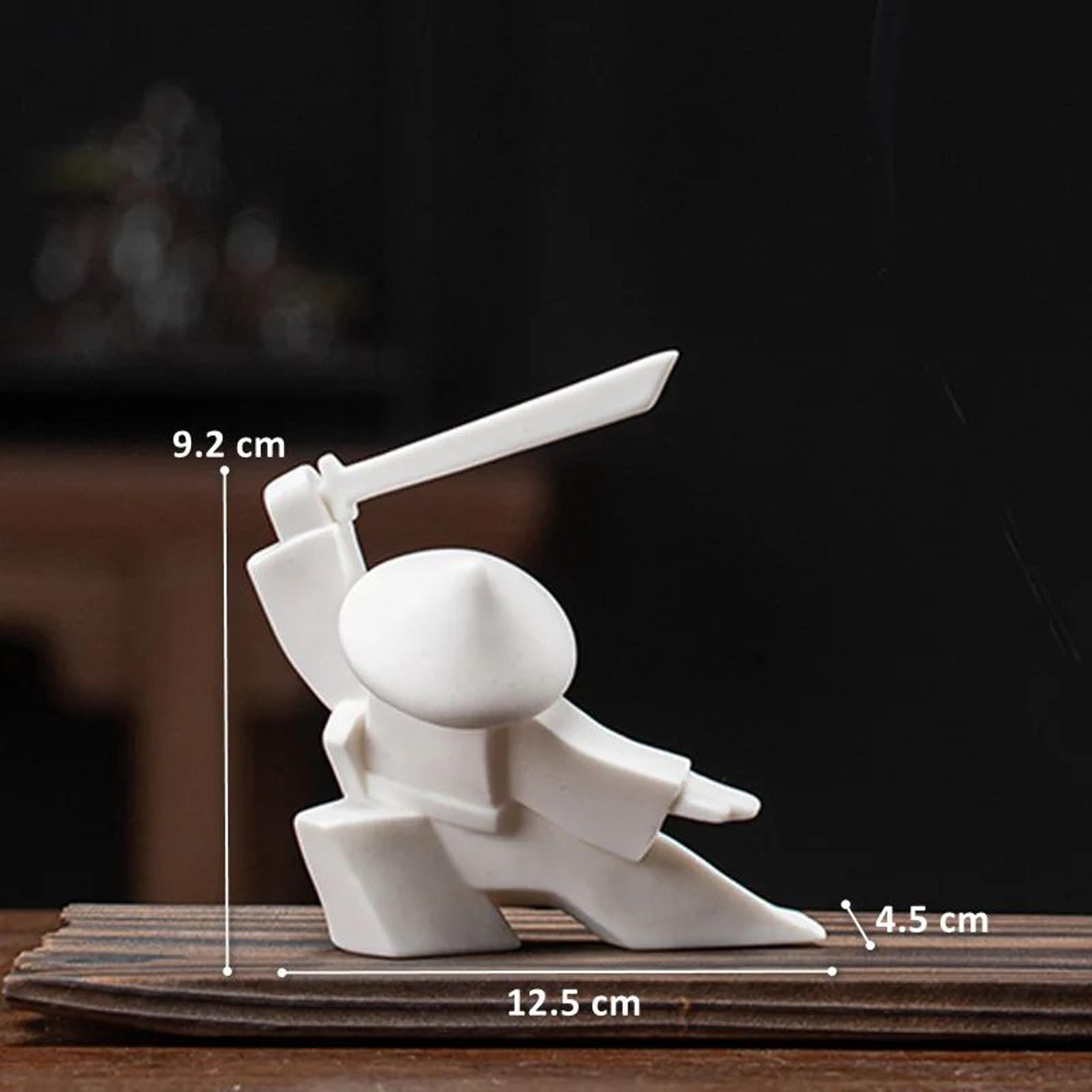 White Ceramic Samurai Figurine  Oriental Blanc De Chine Geometric Warrior Sculpture For Home  Offic 7