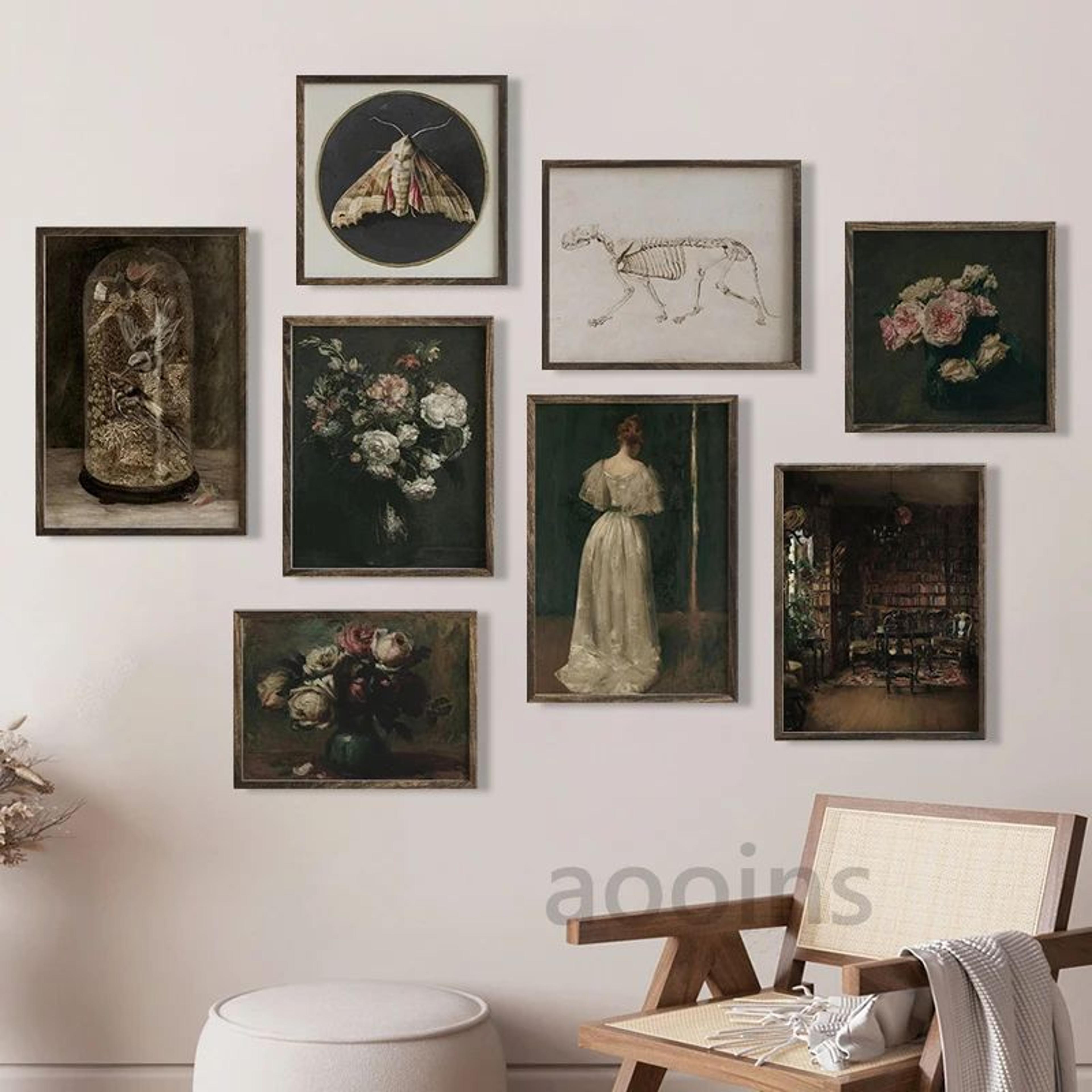 vintage owl canvas wall art dark academia cottagecore nature poster print