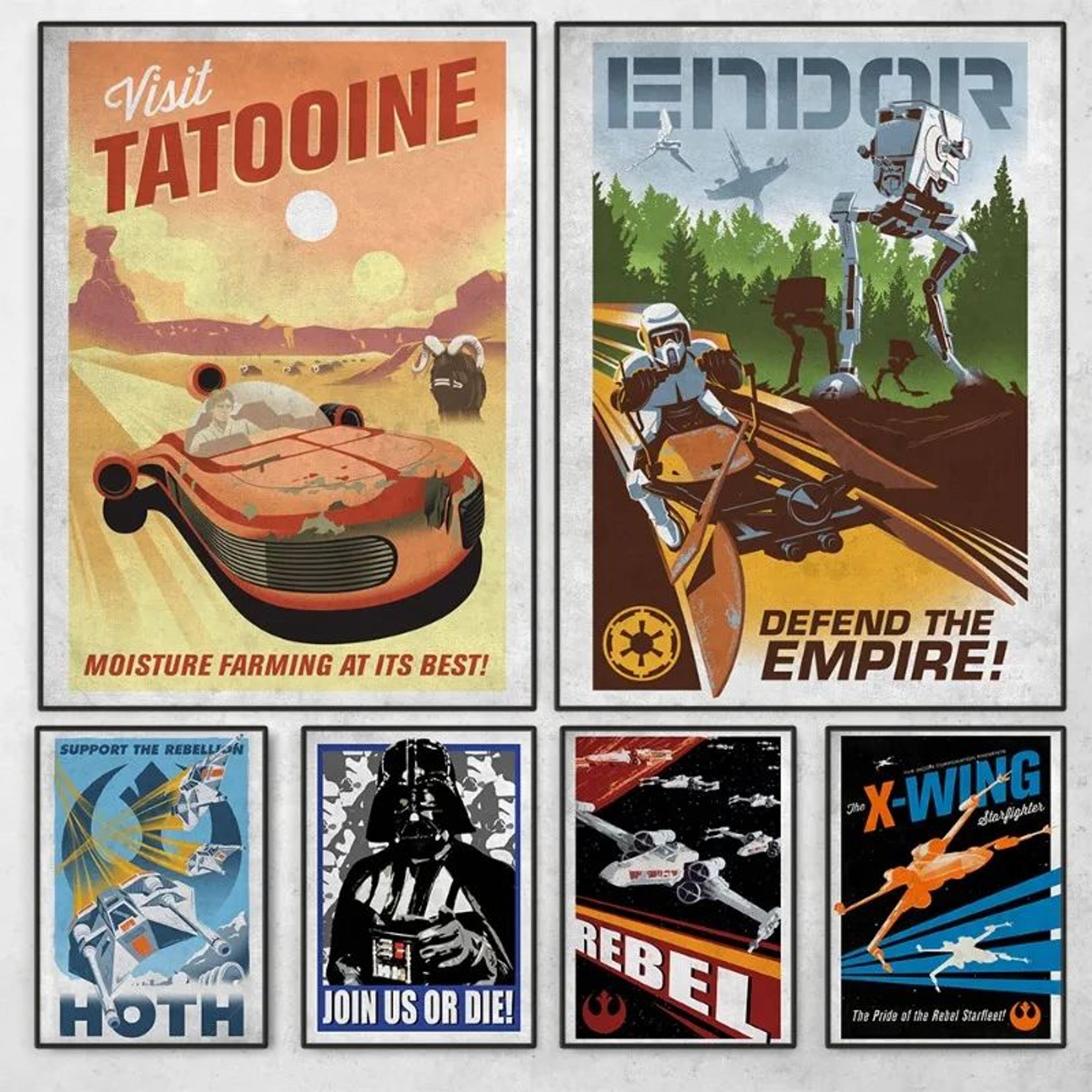 retro space movie poster canvas wall art galactic planet tatooine print