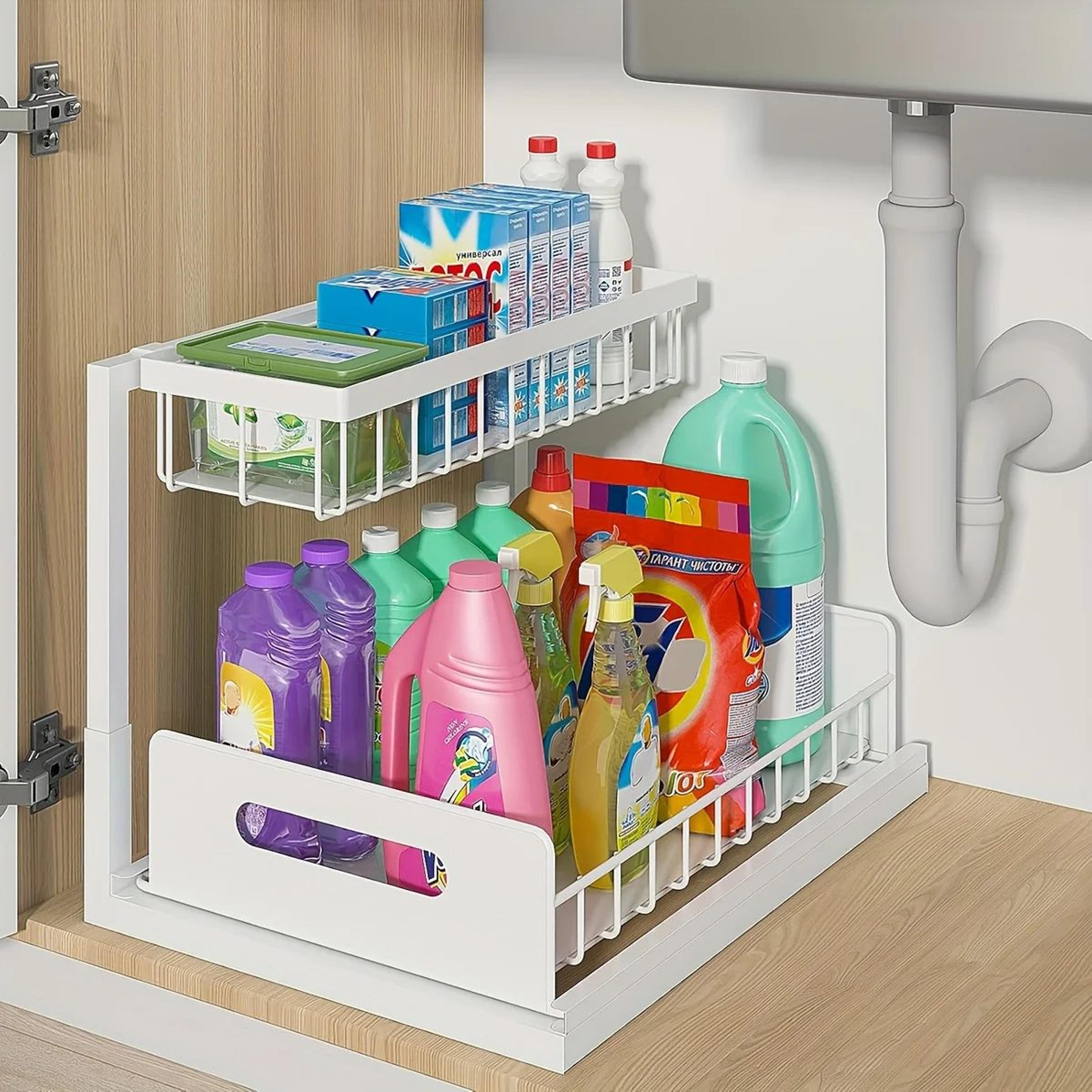 2Tier Sliding Under Sink Organizer Rustproof Metal Kitchen  Bathroom Storage Rack 5