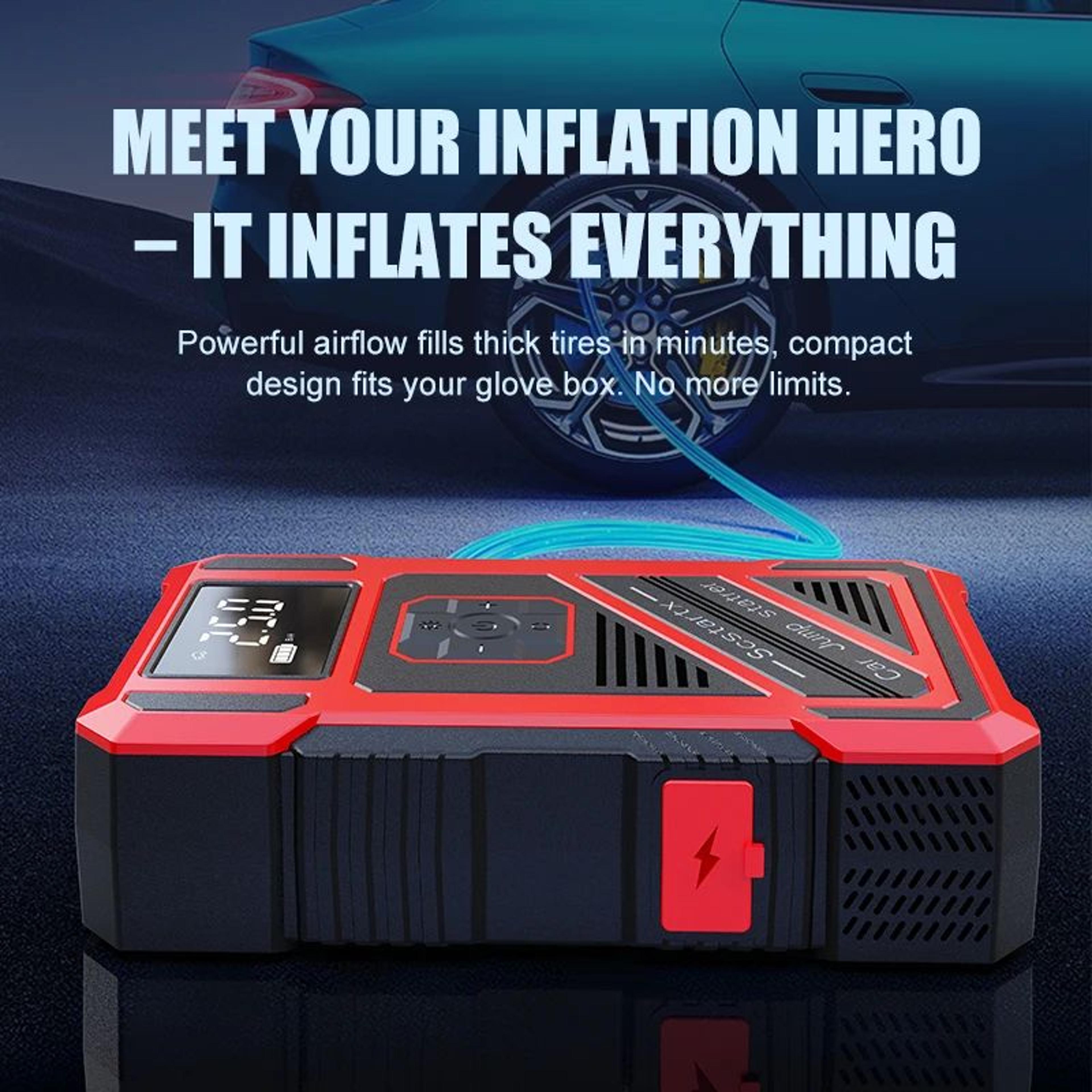 RoadGuard Portable Car Jump Starter With 150PSI Air Compressor Tire Inflator Power Bank  LED Emerge 2