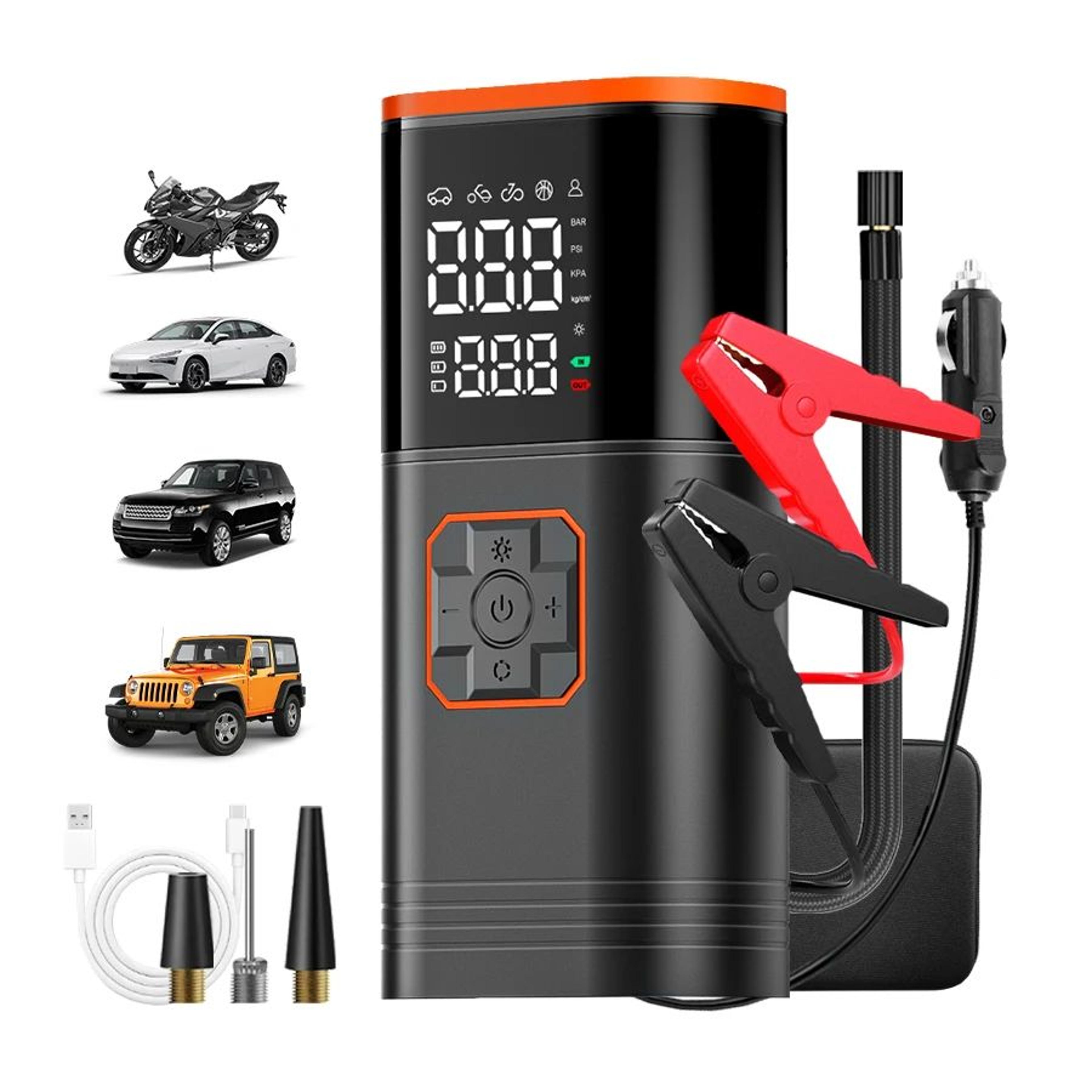 portable tire inflator air compressor – wireless car tire pump with lcd display & auto shut-off