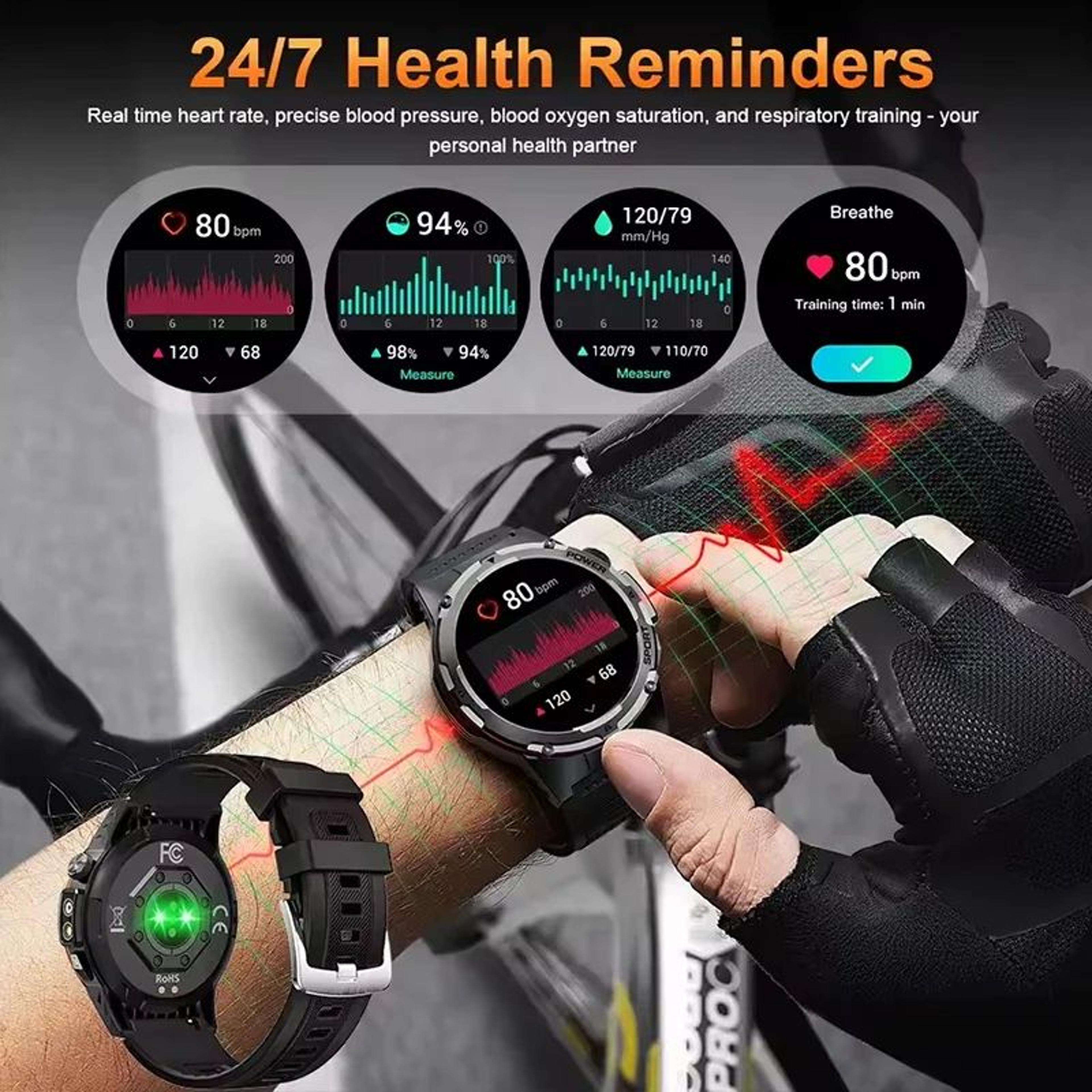 TRex 3 GPS Military Smart Watch  AMOLED Waterproof Fitness Tracker With NFC  Bluetooth Call 4