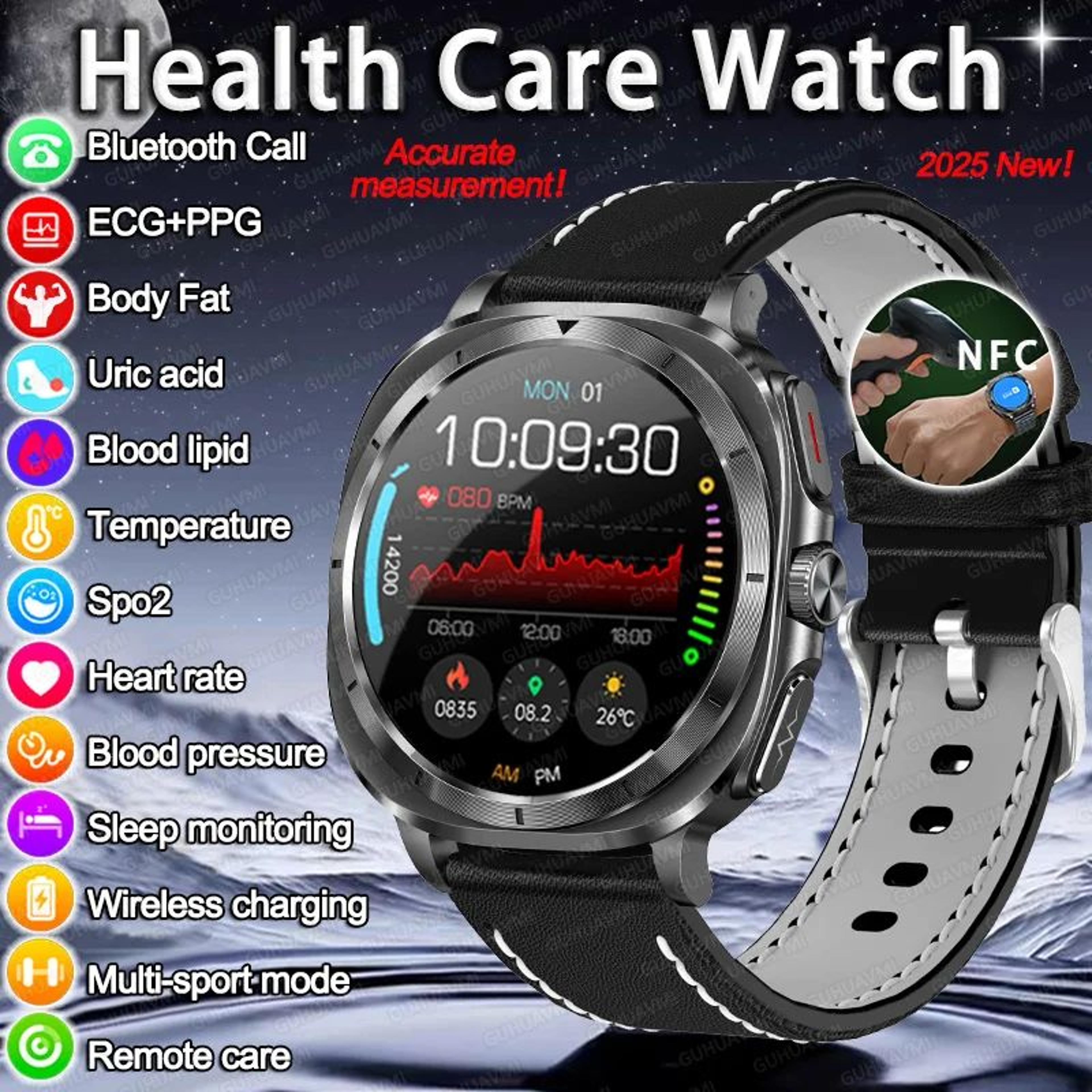2025 amoled ecg smart watch – bluetooth call nfc fitness & wellness tracker
