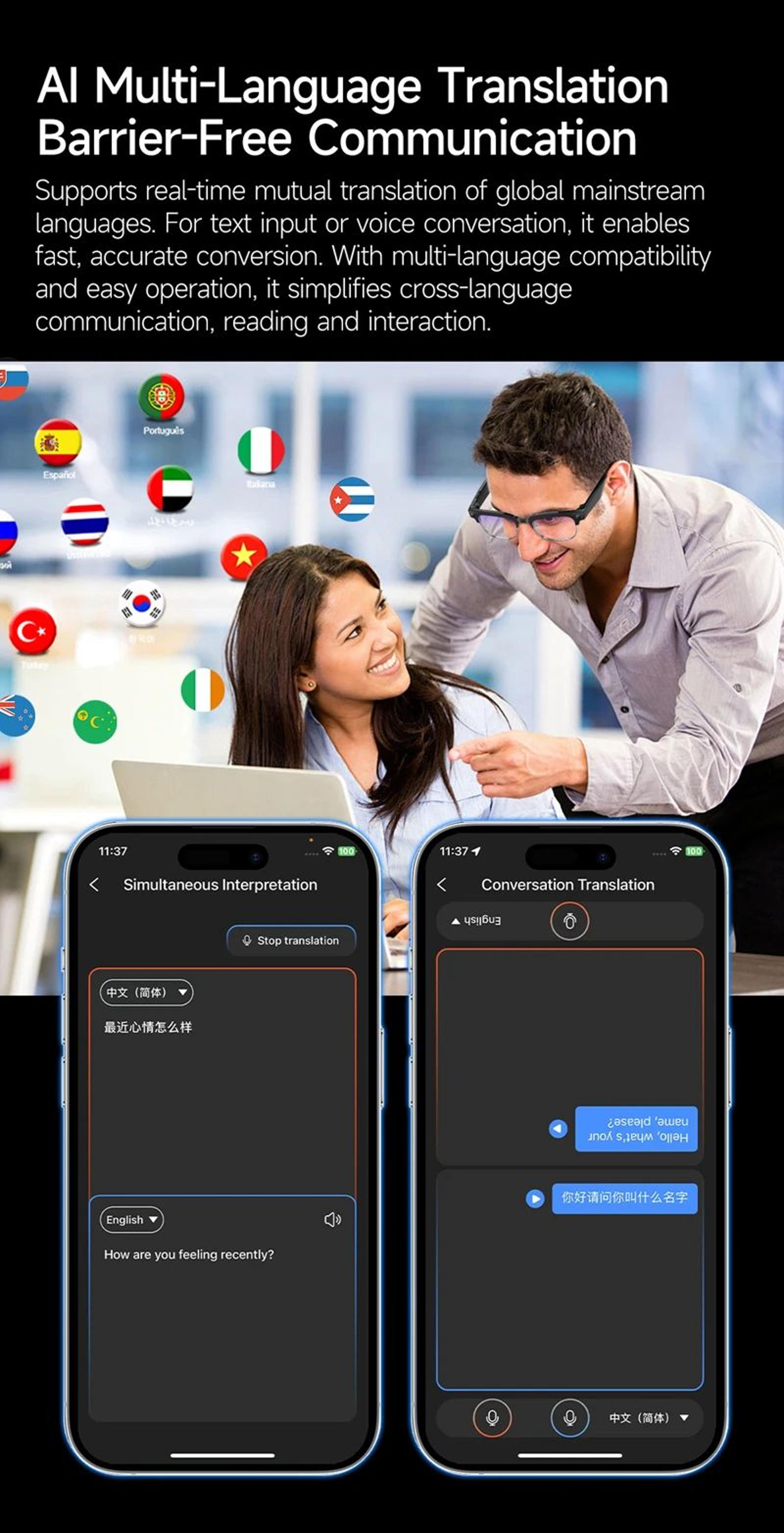 2026 AI Translation Smart Glasses  4K HD Camera Bluetooth Call Smart Sunglasses 5