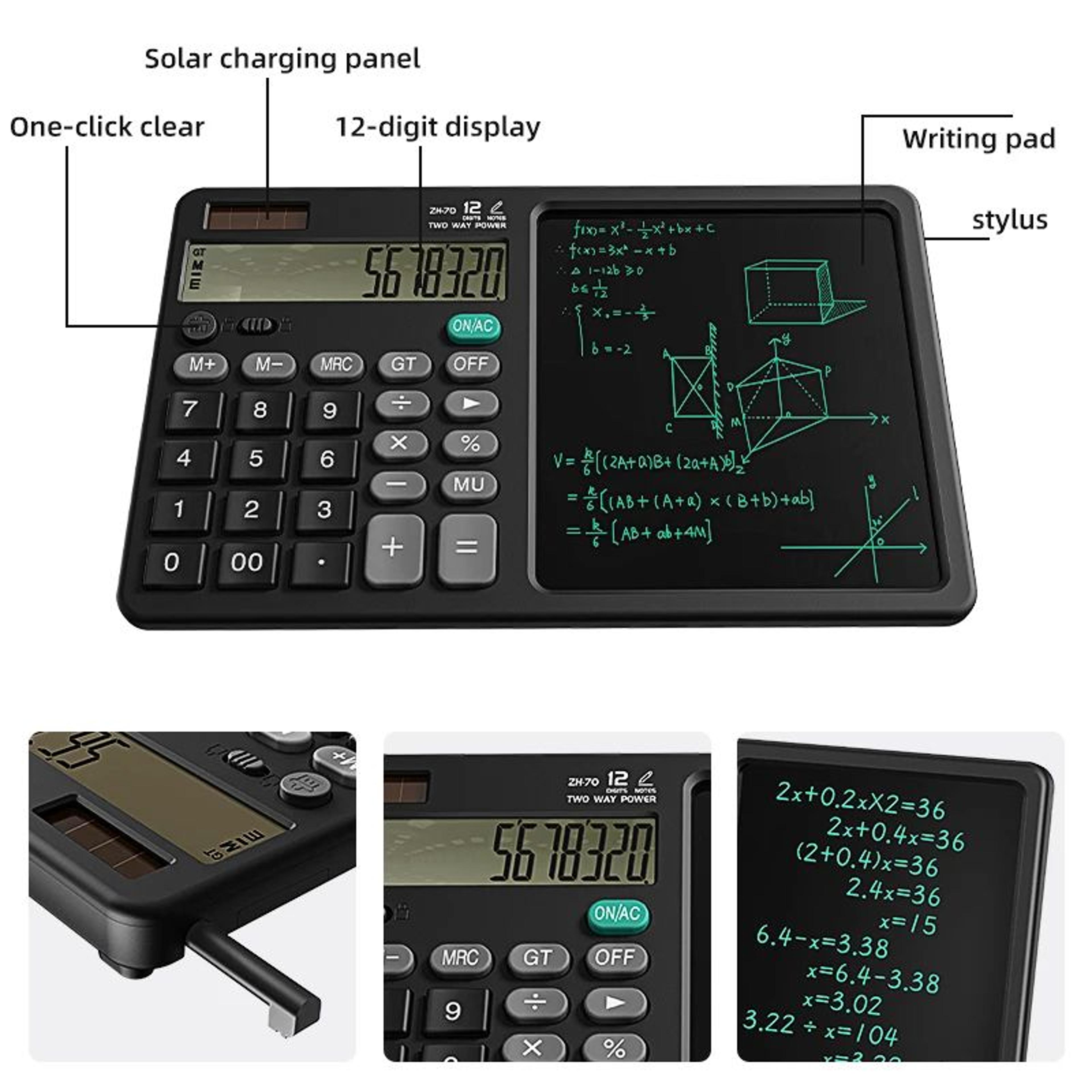 Calculator Writing Tablet  12 Digit Scientific Calculator  LCD Drawing Memo Pad With Stylus 5