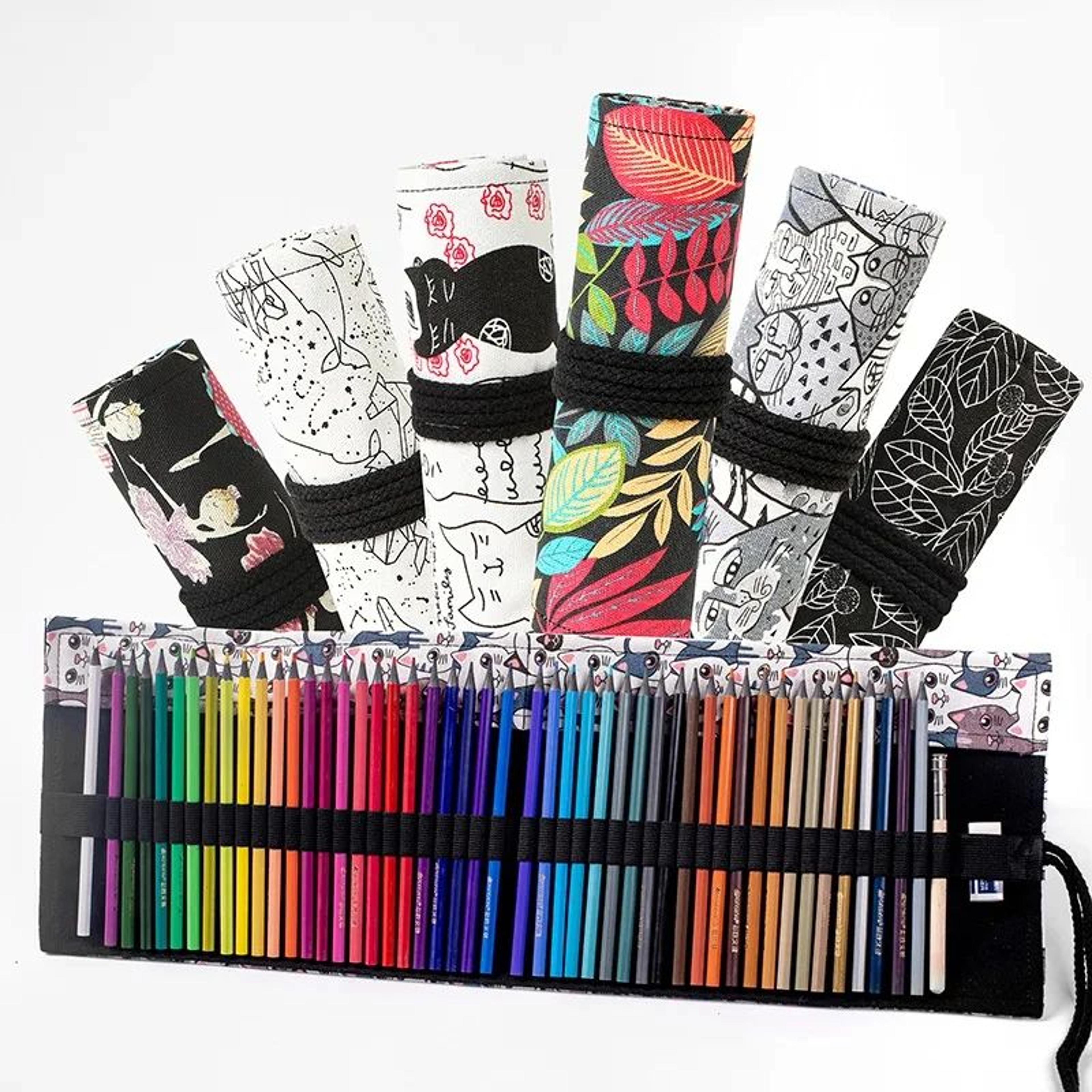 Canvas Roll Up Pencil Case  Portable Brush Pen Organizer  Cute Stationery Holder 3