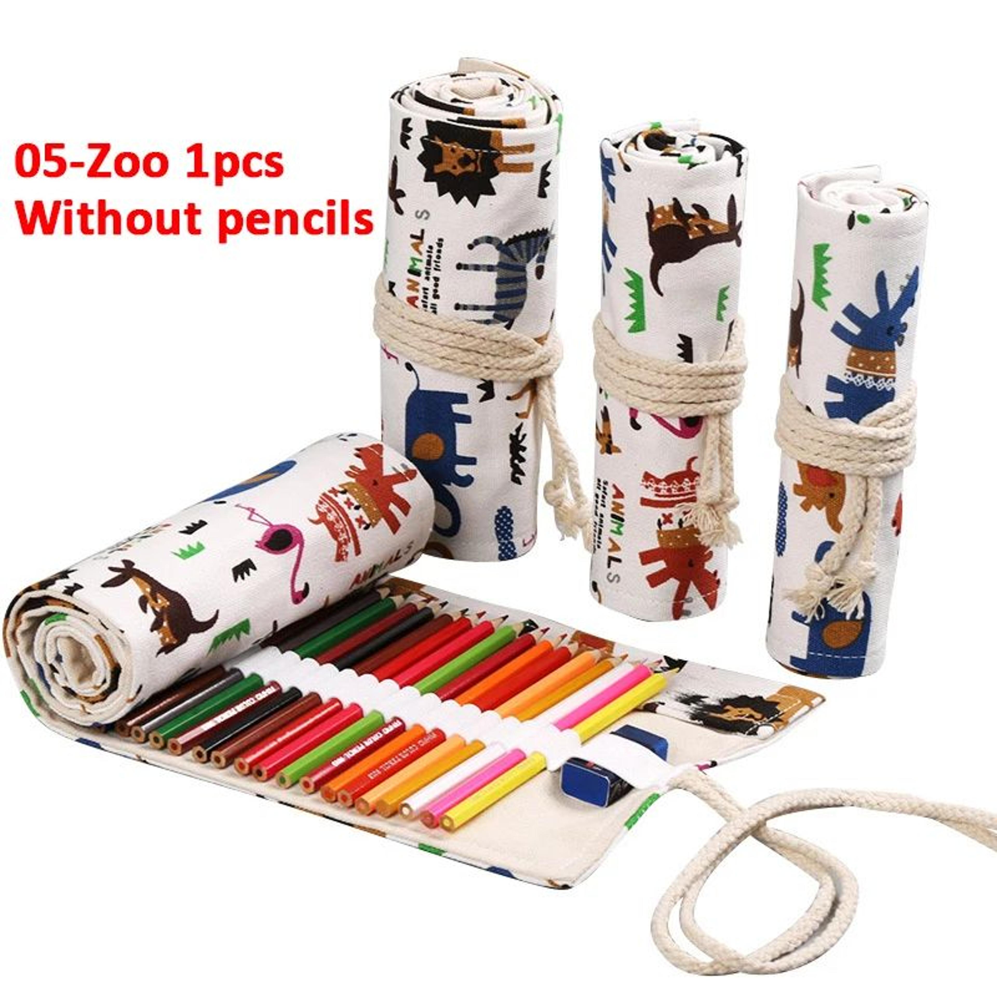 Canvas Roll Up Pencil Case  Portable Brush Pen Organizer  Cute Stationery Holder 7
