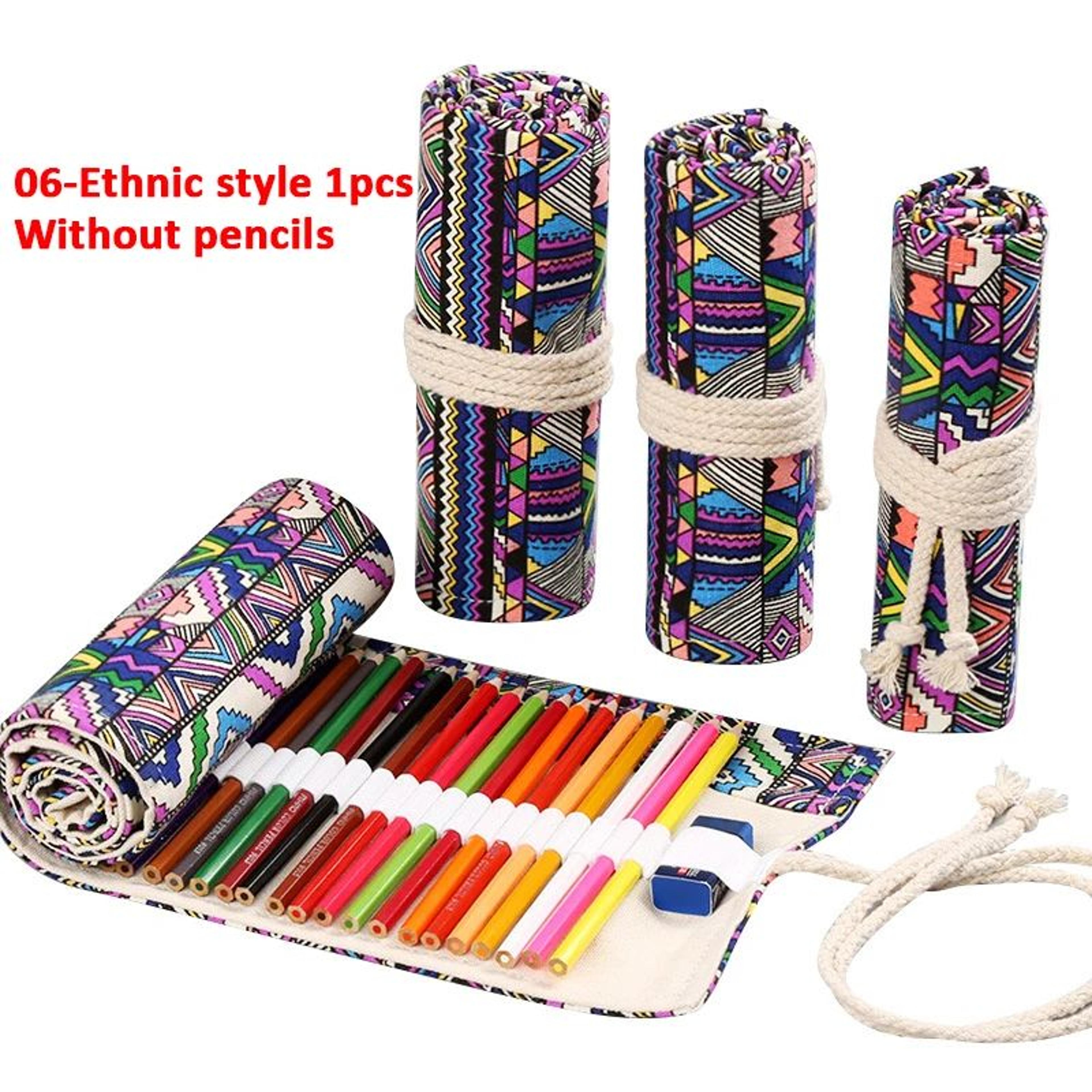 Canvas Roll Up Pencil Case  Portable Brush Pen Organizer  Cute Stationery Holder 8