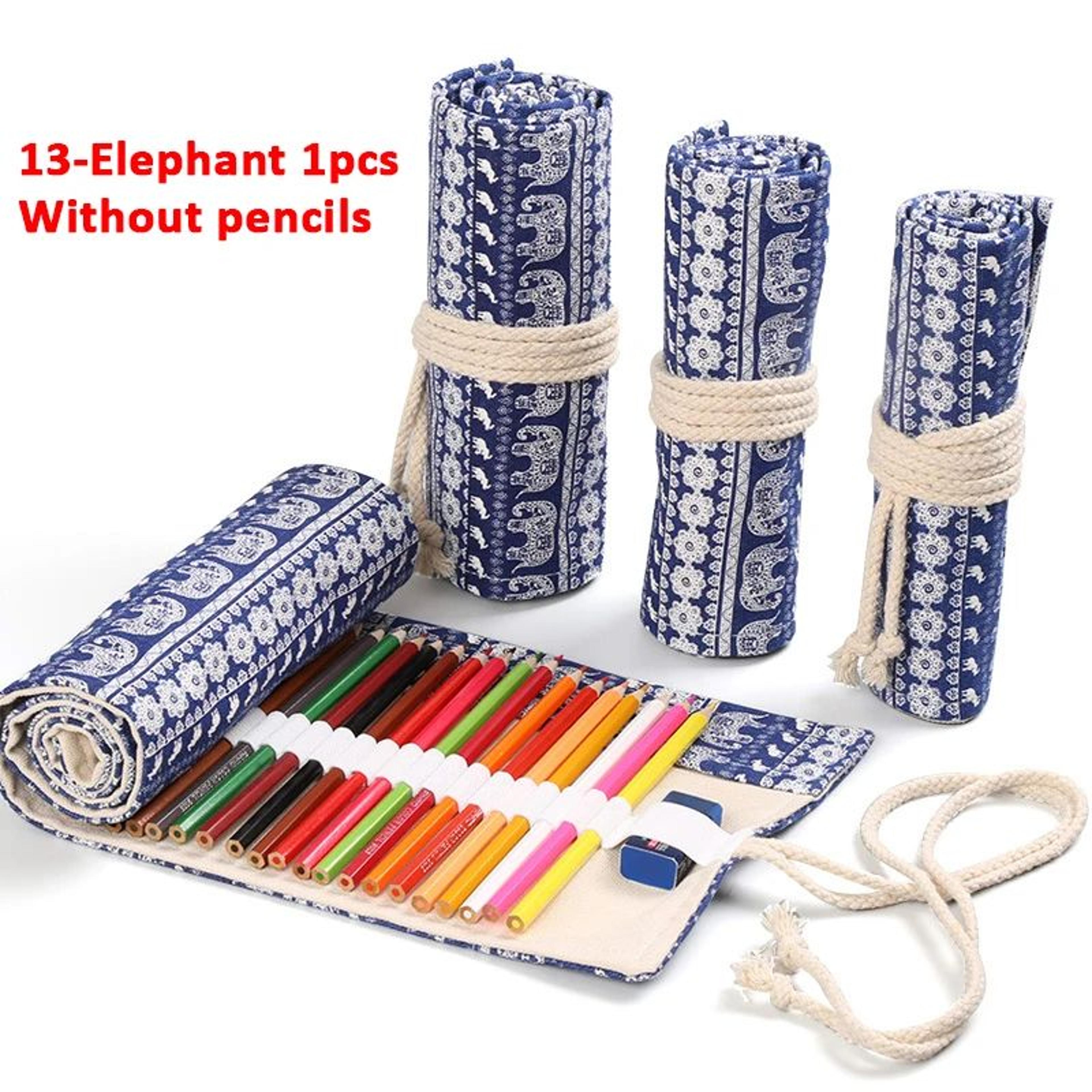 Canvas Roll Up Pencil Case  Portable Brush Pen Organizer  Cute Stationery Holder 28