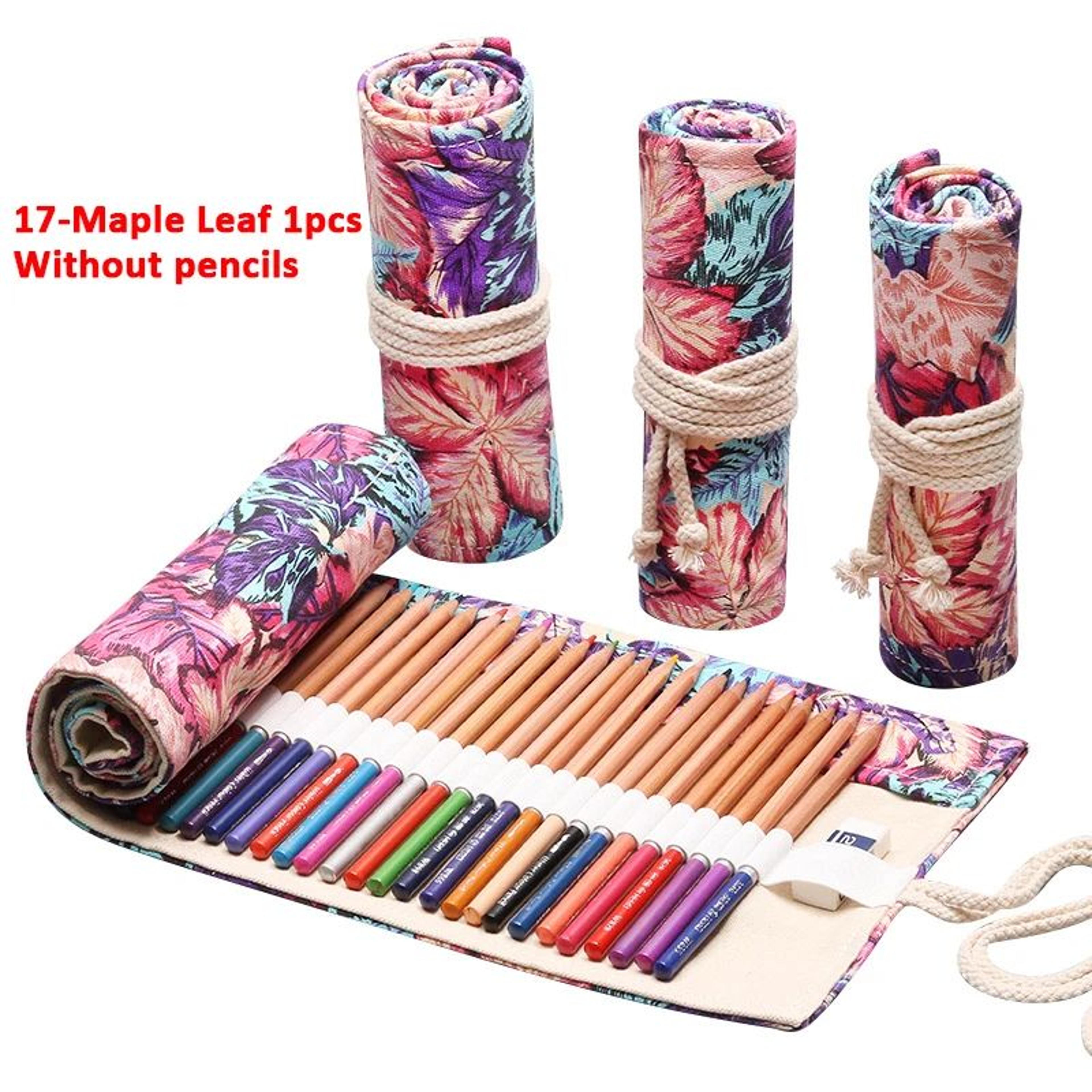 Canvas Roll Up Pencil Case  Portable Brush Pen Organizer  Cute Stationery Holder 20