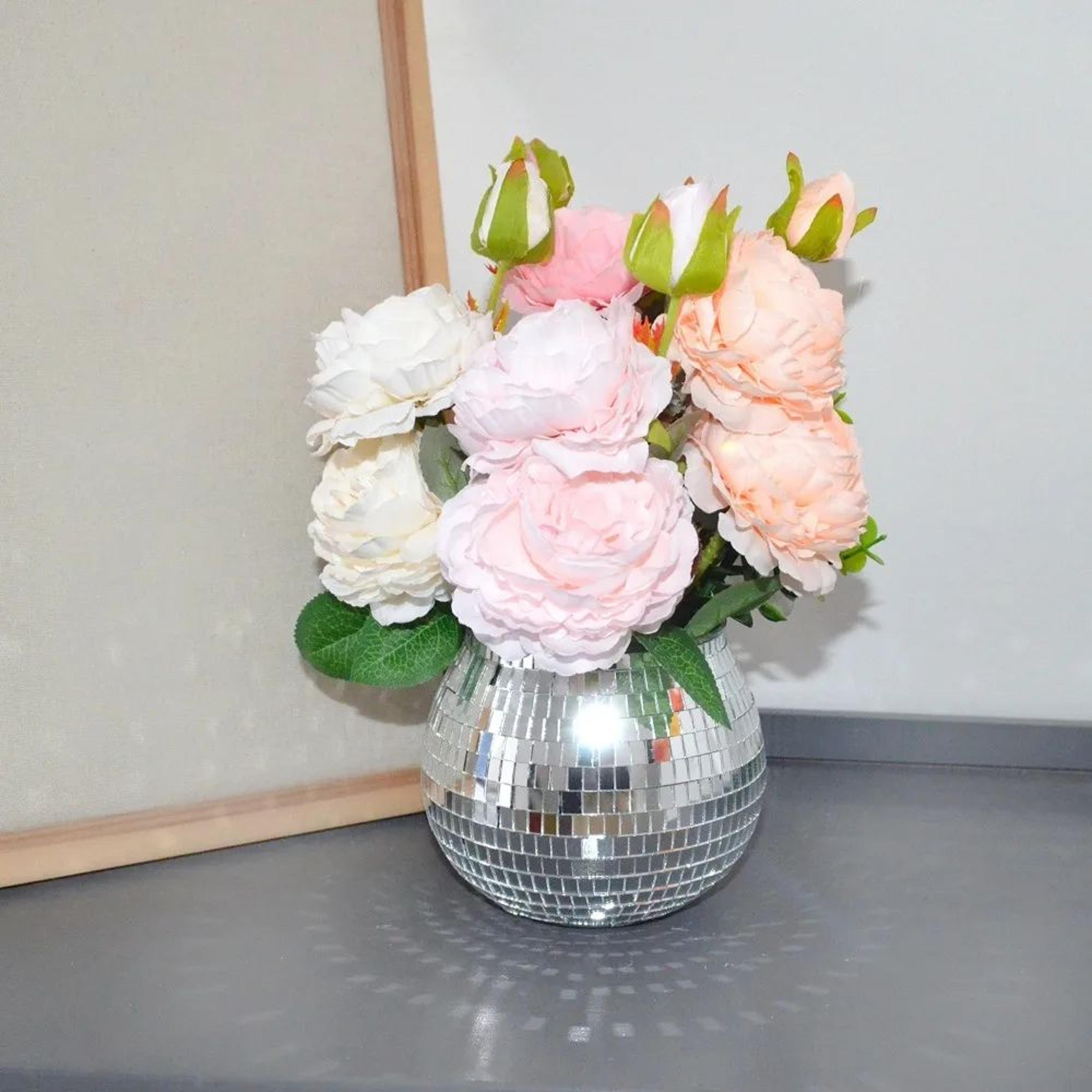 Disco Ball Flower Pot  Silver Mirror Planter  Decorative Vase For Home Decor 4