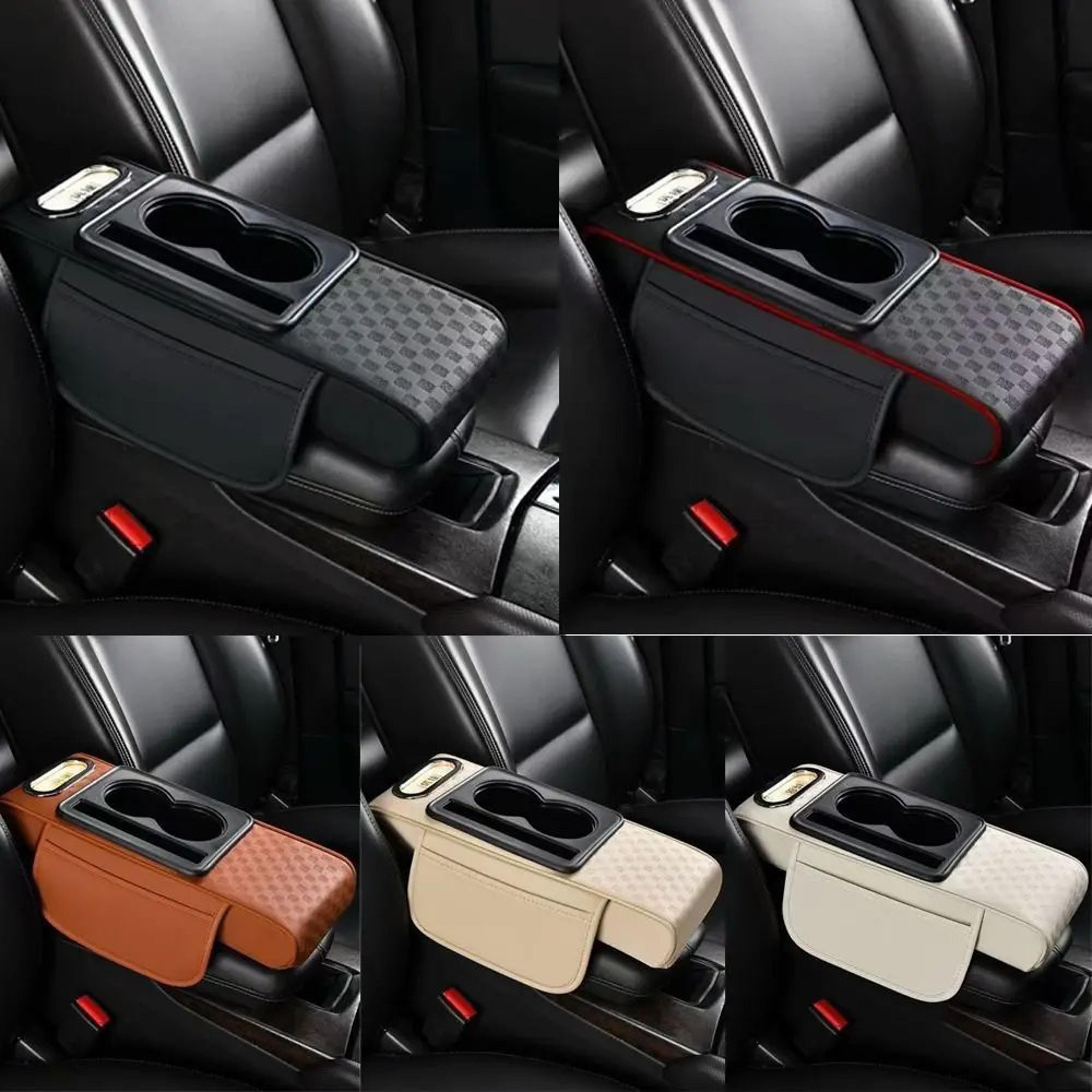universal car center console armrest cushion – pu leather height increasing armrest pad with cup holder & tissue box