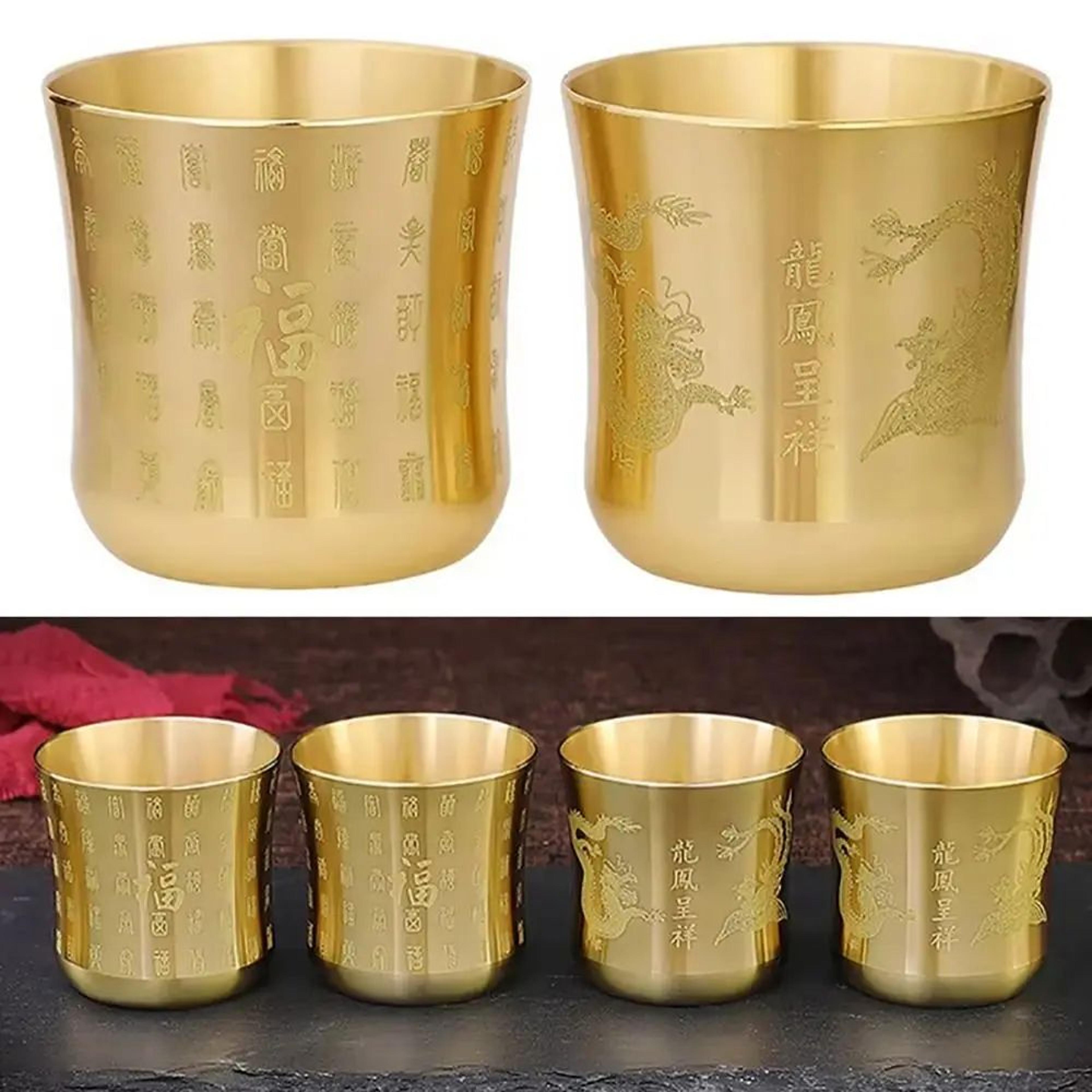 wealth attracting brass baifu tea cup – engraved retro auspicious tea mug