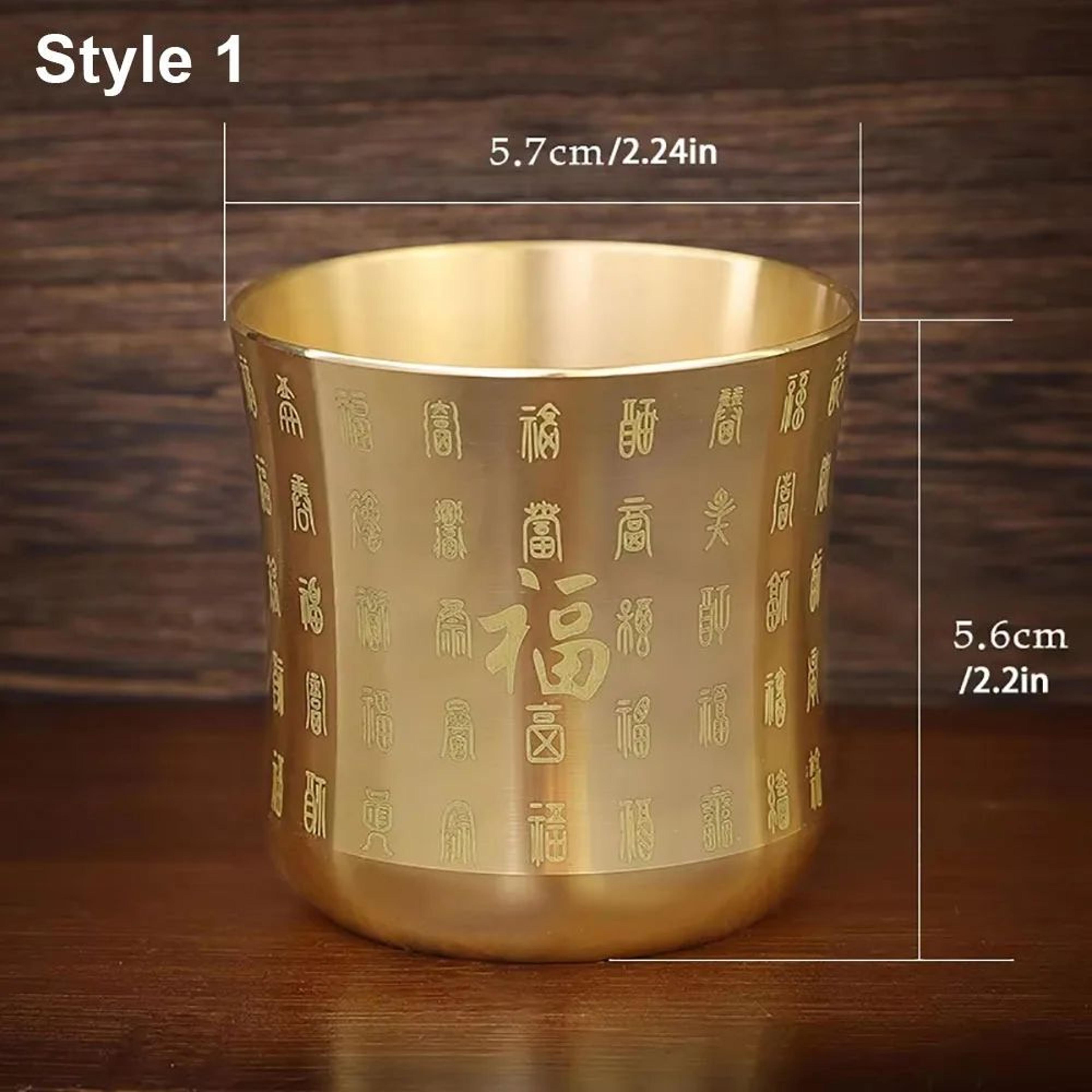 Wealth Attracting Brass Baifu Tea Cup  Engraved Retro Auspicious Tea Mug 6