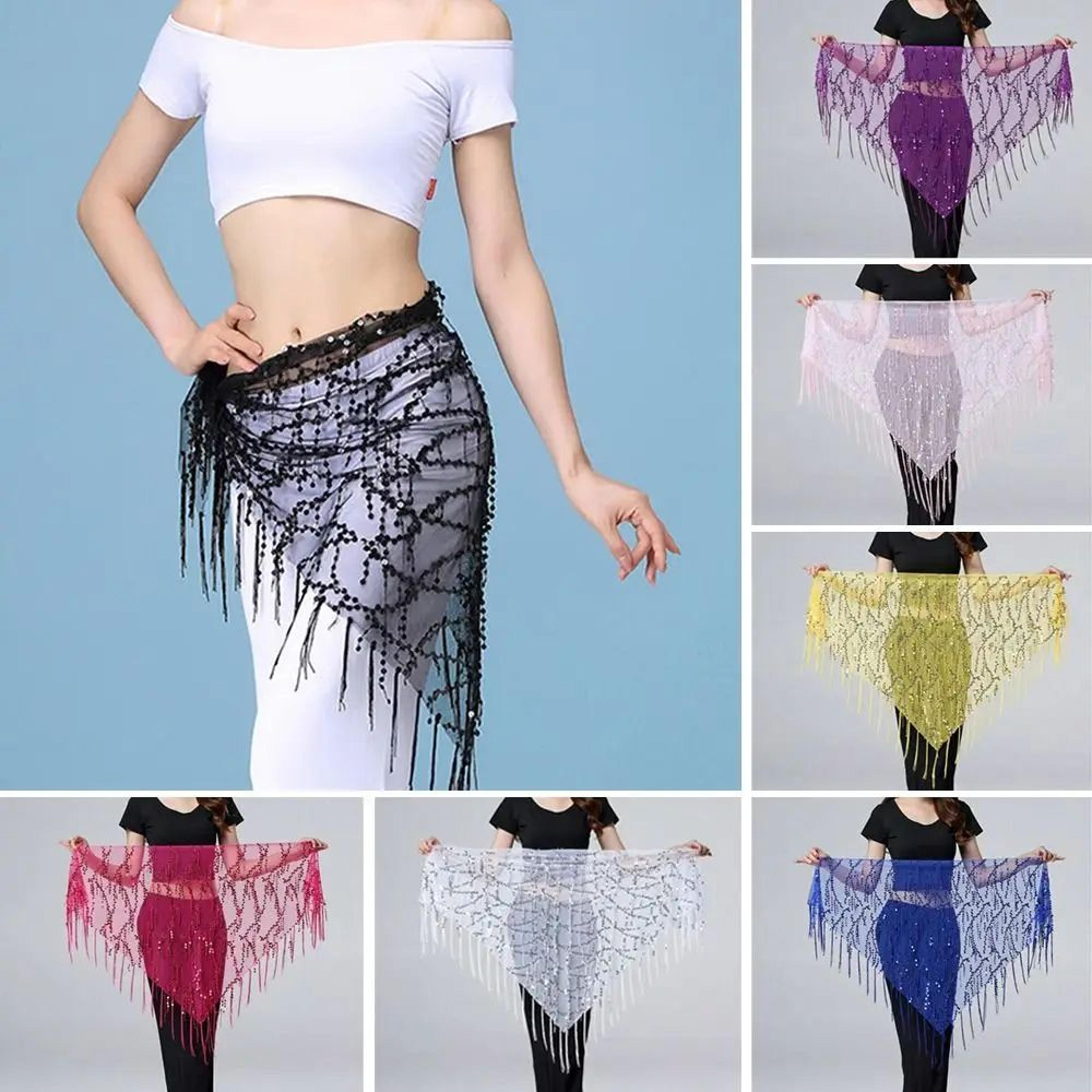 women's sequins tassel belly dance hip scarf waist belt – shiny arabian dance costume accessory