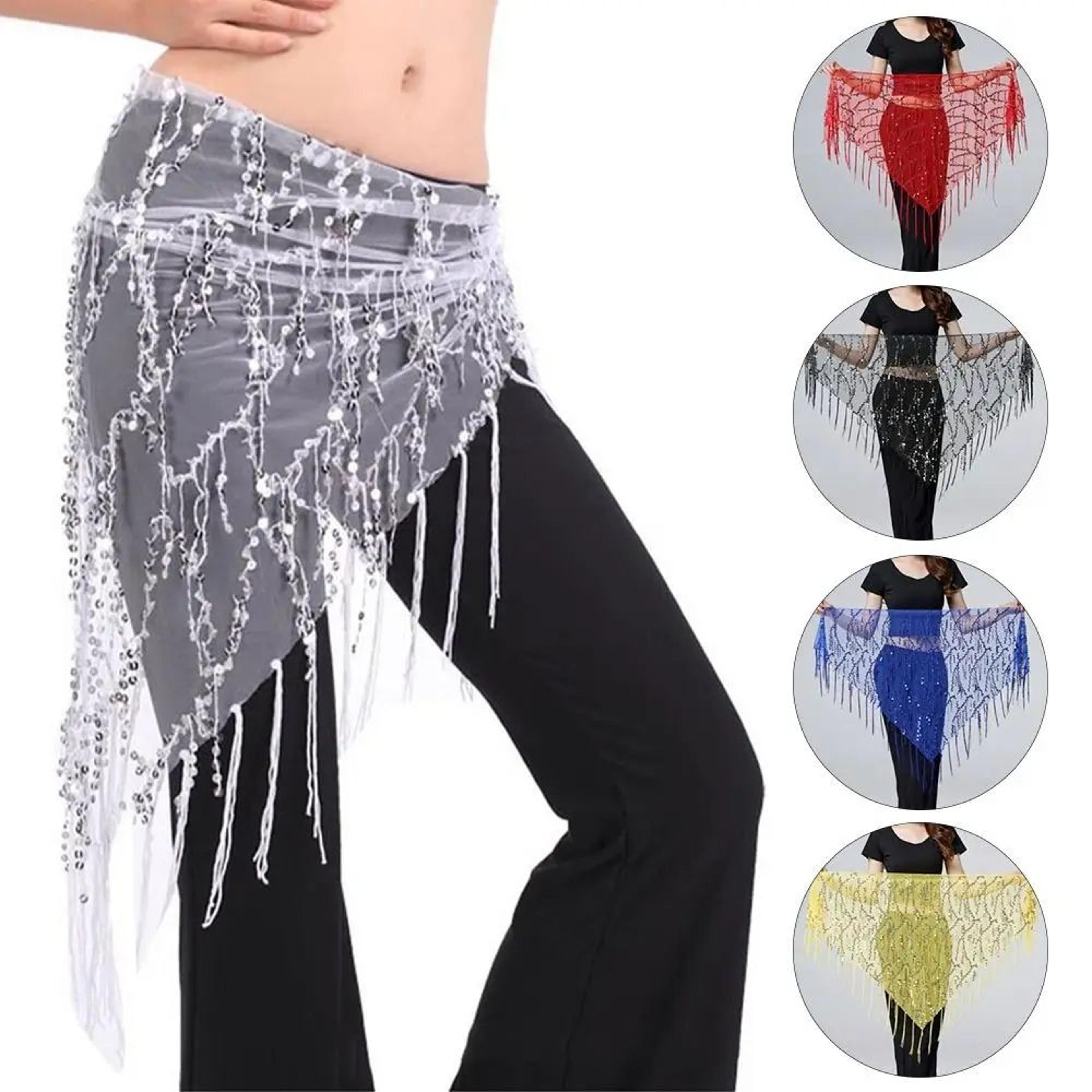 Womens Sequins Tassel Belly Dance Hip Scarf Waist Belt  Shiny Arabian Dance Costume Accessory 1