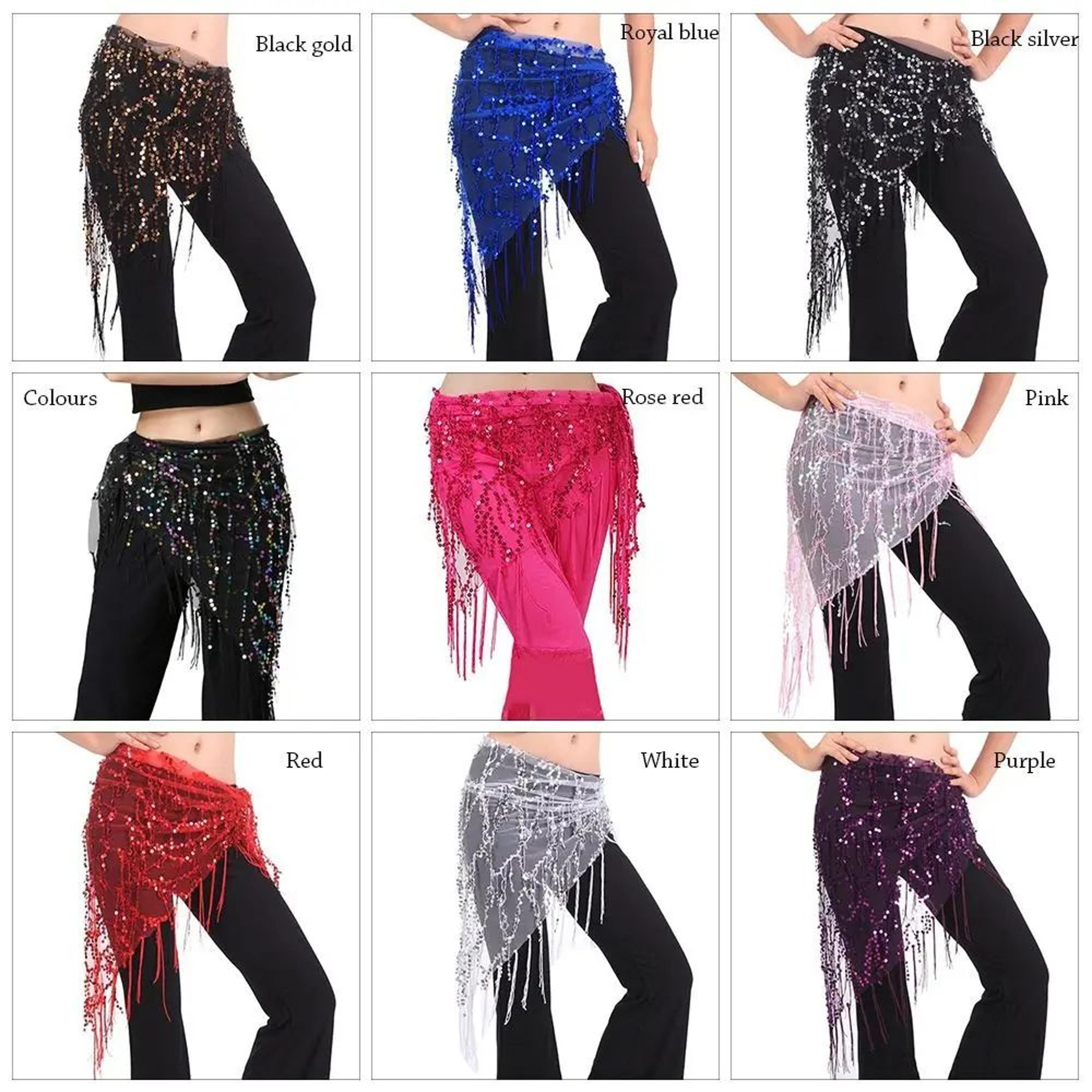 Womens Sequins Tassel Belly Dance Hip Scarf Waist Belt  Shiny Arabian Dance Costume Accessory 3