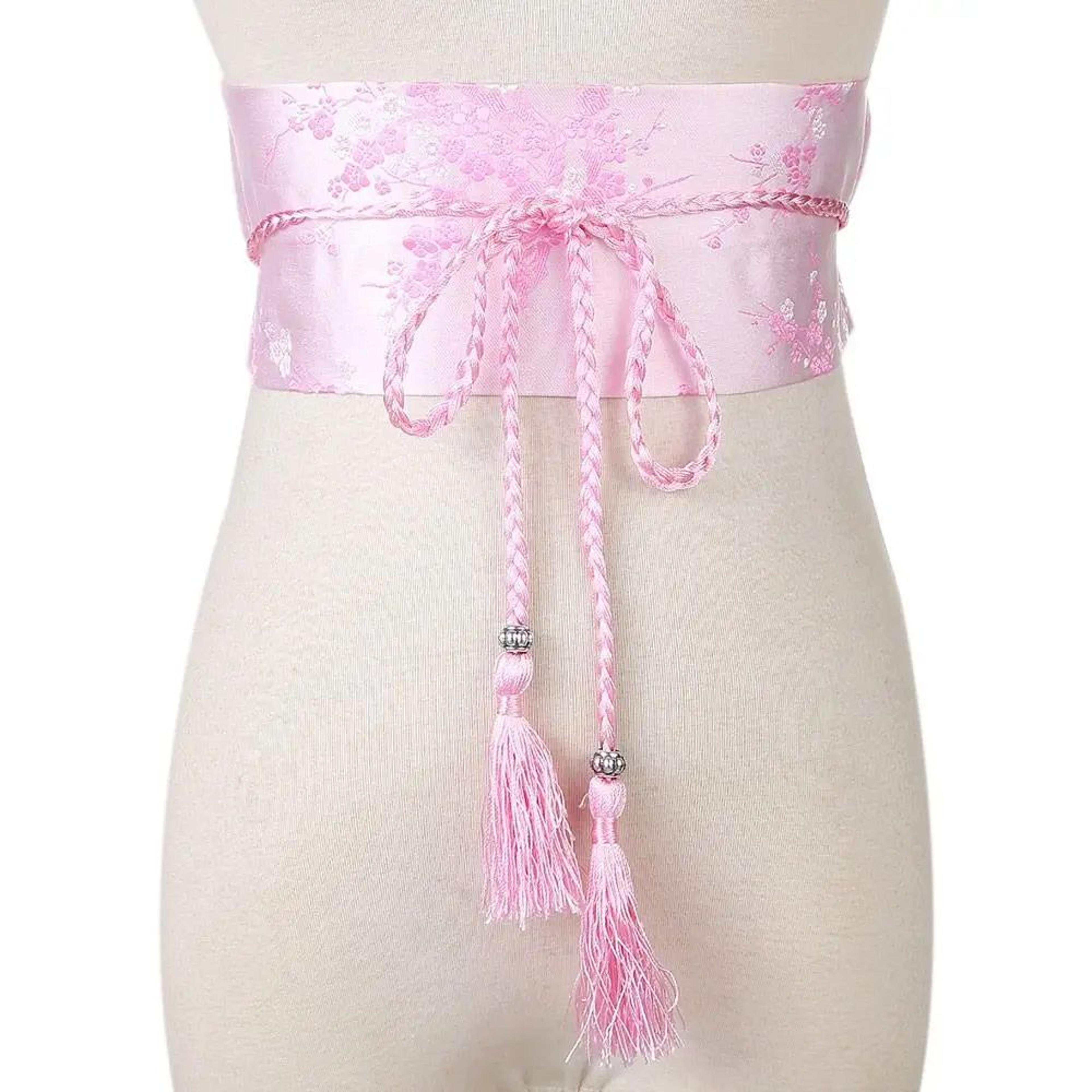 Japanese Wide Corset Obi Belt For Women  Vintage Floral Satin Kimono Waistband Bowknot Cummerbund F 8