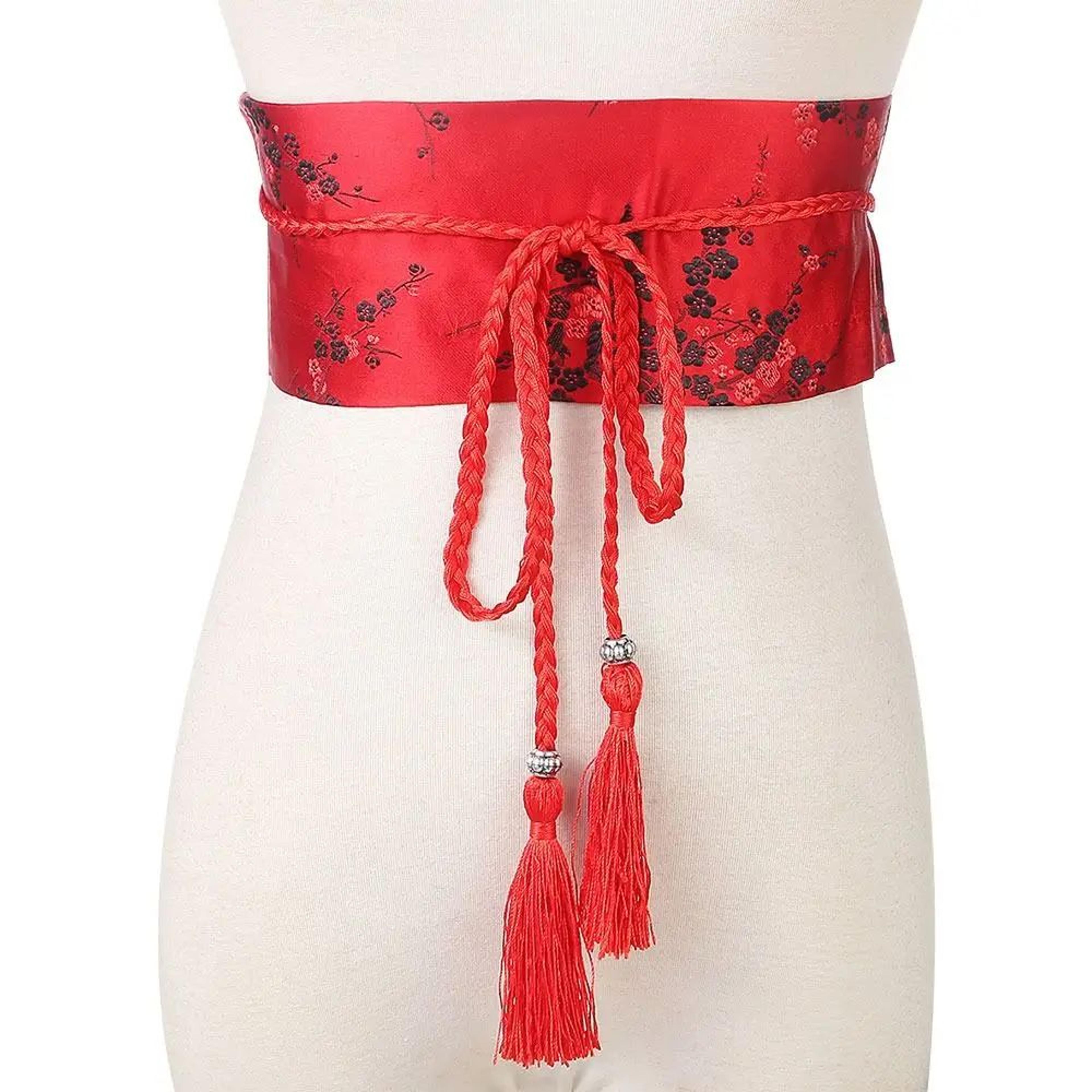 Japanese Wide Corset Obi Belt For Women  Vintage Floral Satin Kimono Waistband Bowknot Cummerbund F 9